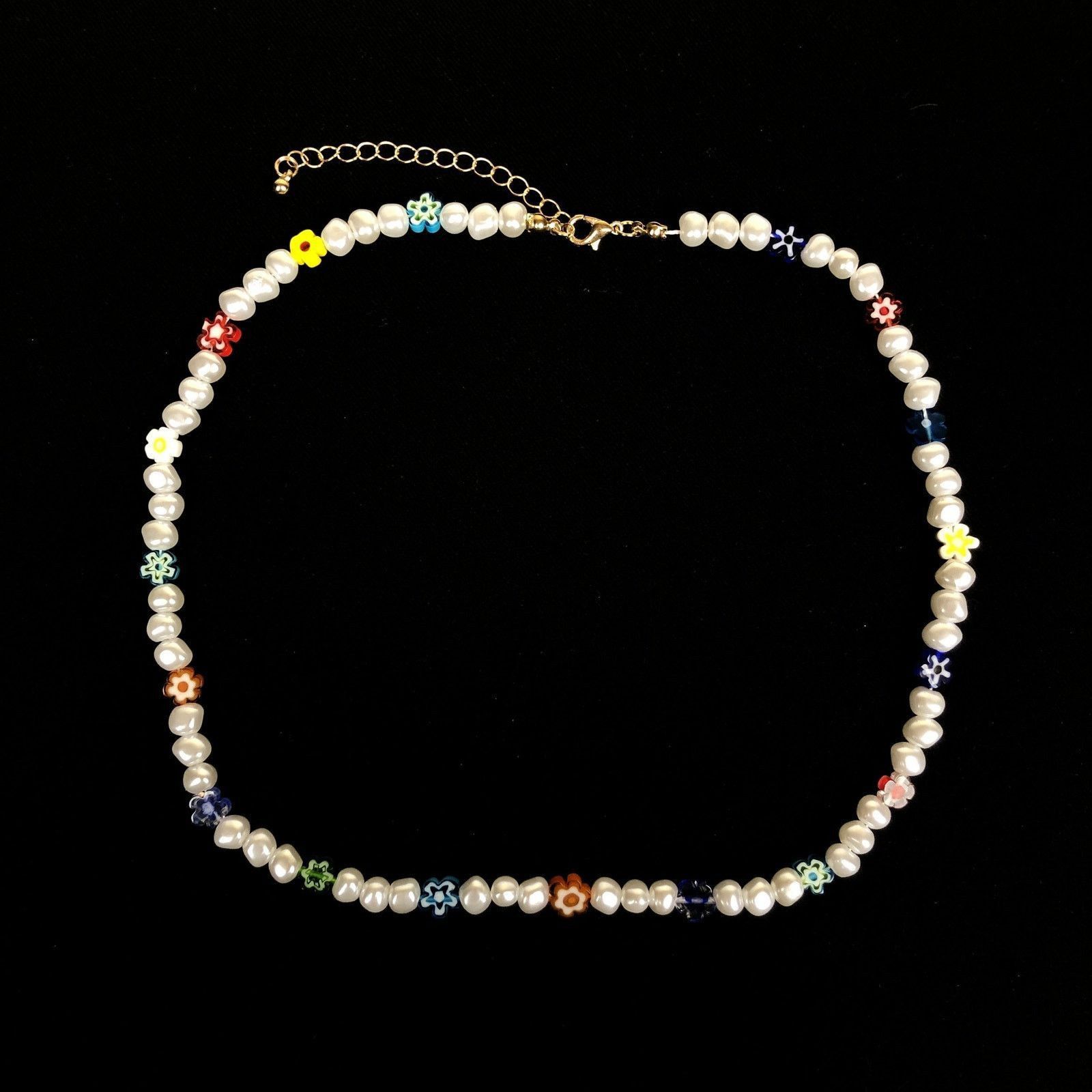 Jewelry Pearl Choker Flower Necklace Y2K Fashion Size ONE SIZE - 1 Thumbnail