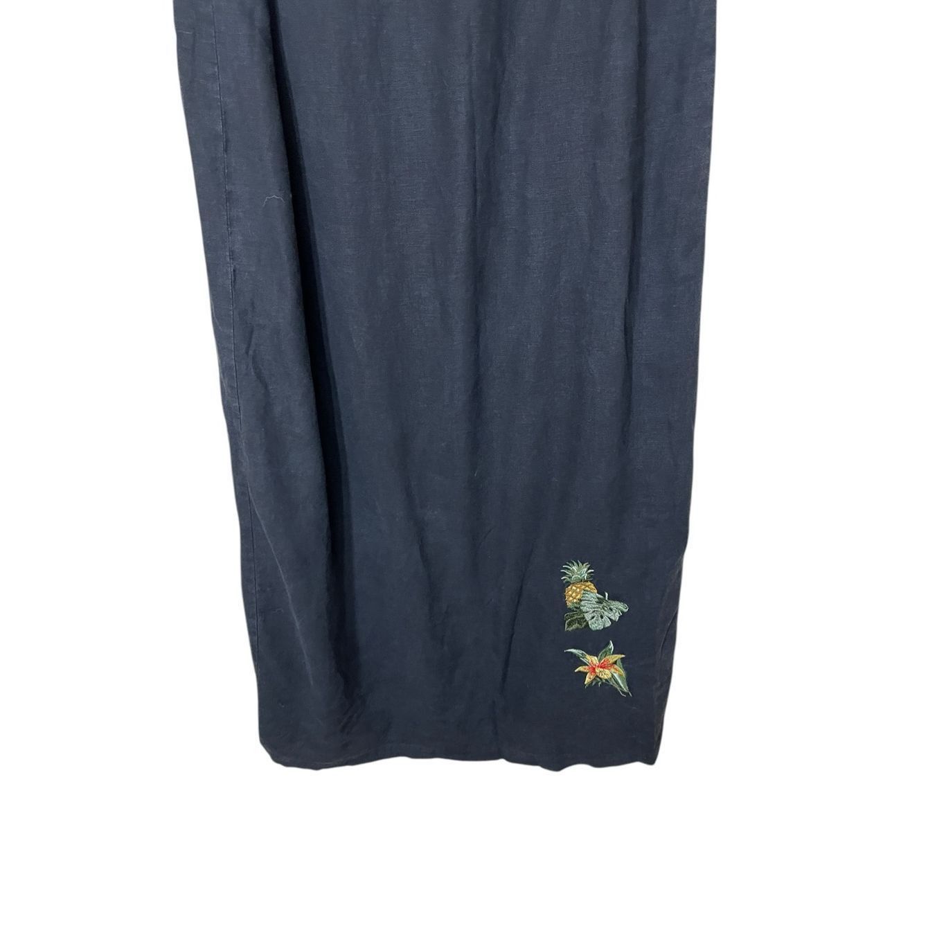 Other Vintage Linen Blend Black Maxi Dress Embroidered Pineapple Flowers Size 16 Size XXL / US 16-18 / IT 52-54 - 3 Thumbnail