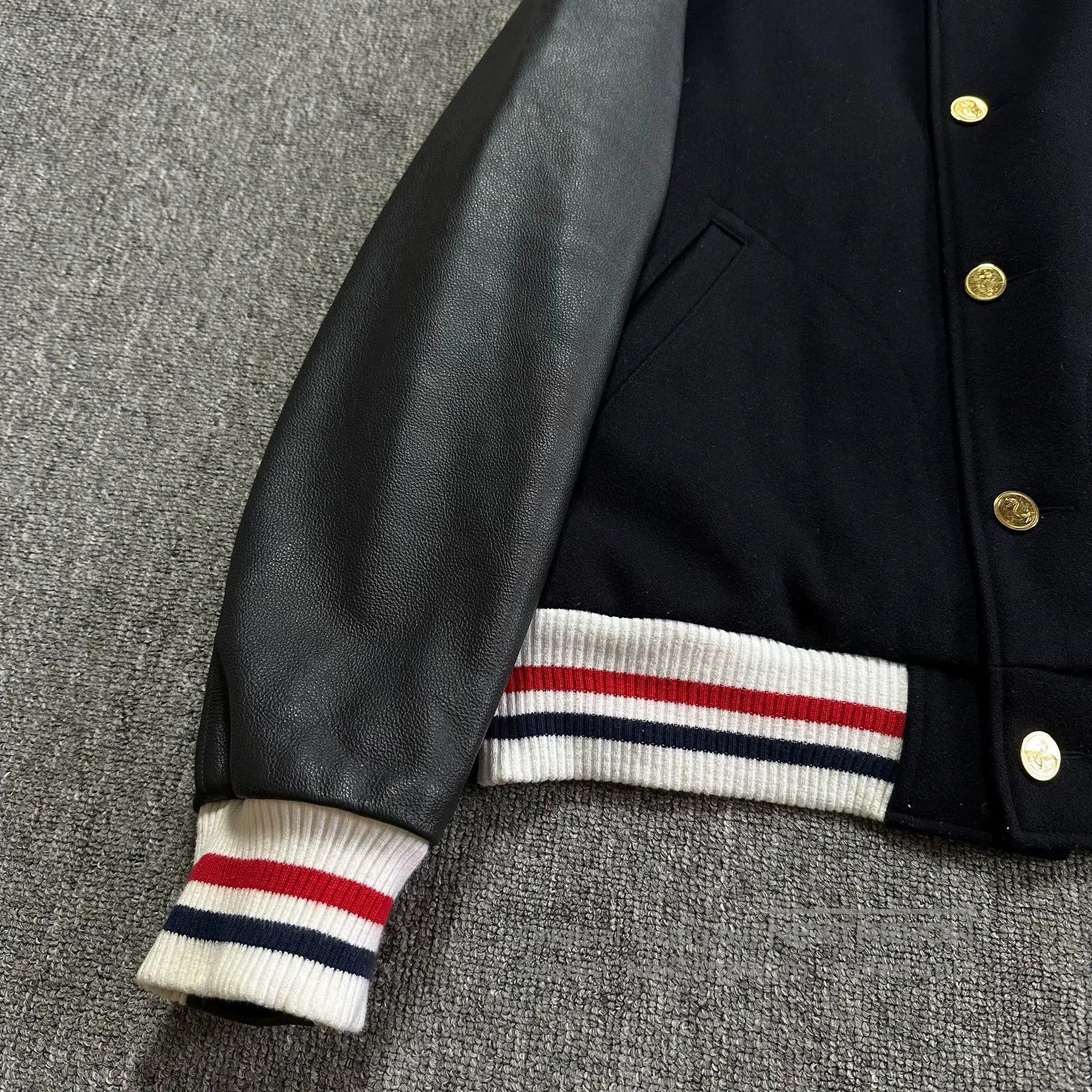 Thom Browne thom browne navy striped leather jacket. Size US XXS / EU 40 - 3 Thumbnail