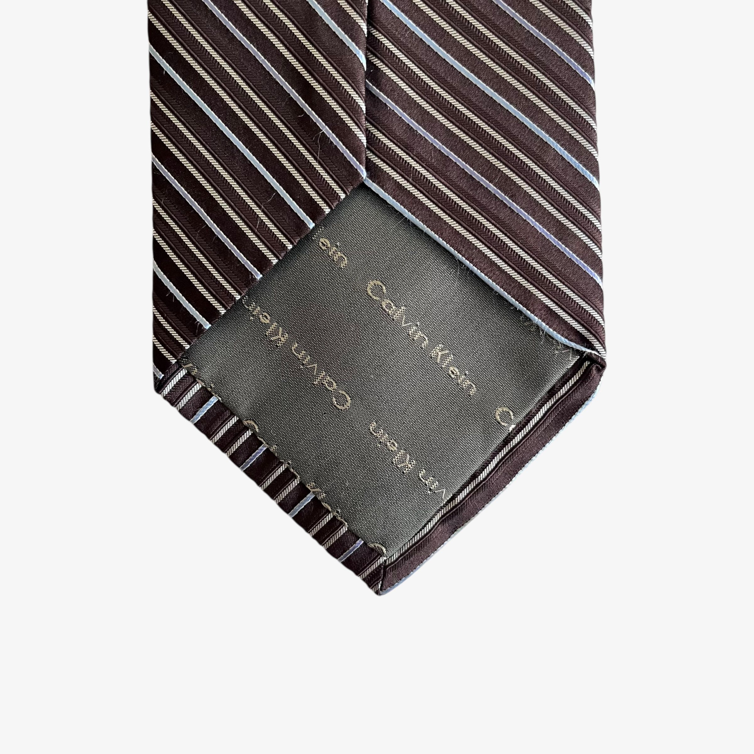 Calvin Klein Vintage Y2K Calvin Klein Brown & Blue Striped Silk Tie Size ONE SIZE - 3 Thumbnail