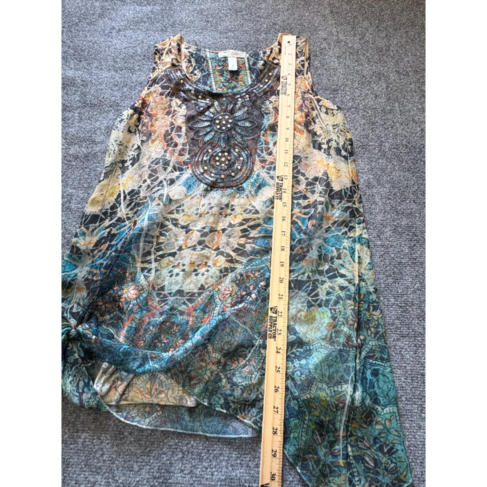 Vintage Dressbarn Blouse Top Womens Medium Blue Brown Sequins Sleeveless Lined Polyester Regular Classic Modern 90s City Fun Dressbarn Women Shirt XS? Size M / US 6-8 / IT 42-44 - 3 Thumbnail