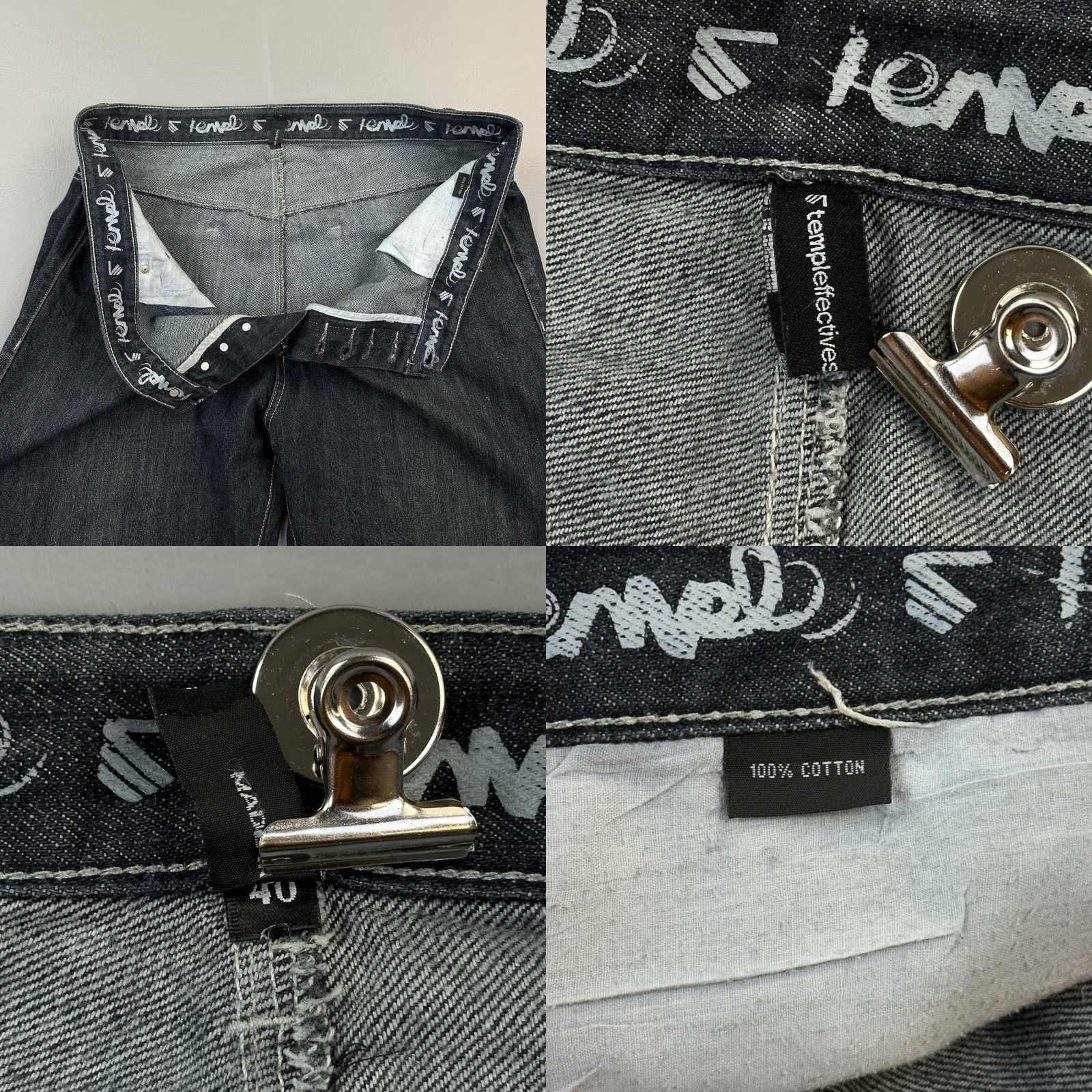 Templa VINTAGE Temple Jeans Mens 40x34 Dark Wash Wide Leg Baggy Hip Hop Button Fly Y2K Jeans Size US 40 / EU 56 - 8 Thumbnail
