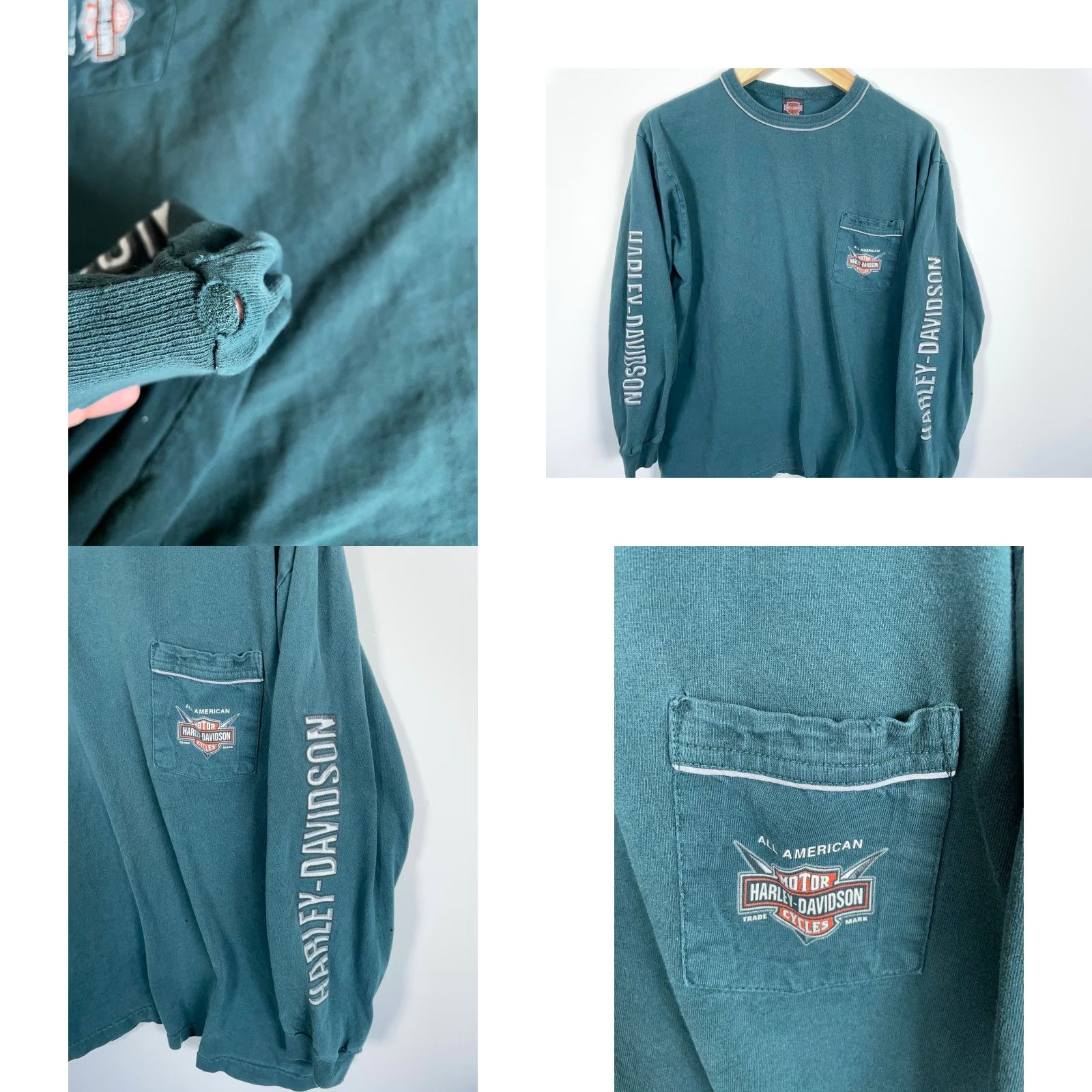 Harley Davidson VINTAGE Harley-Davidson Long Sleeve Pocket T-Shirt Mens XL Large USA Made Michigan Blue Graphic Print Crew Neck Jersey 100% Cotton Logo Shirt Size US L / EU 52-54 / 3 - 9 Thumbnail