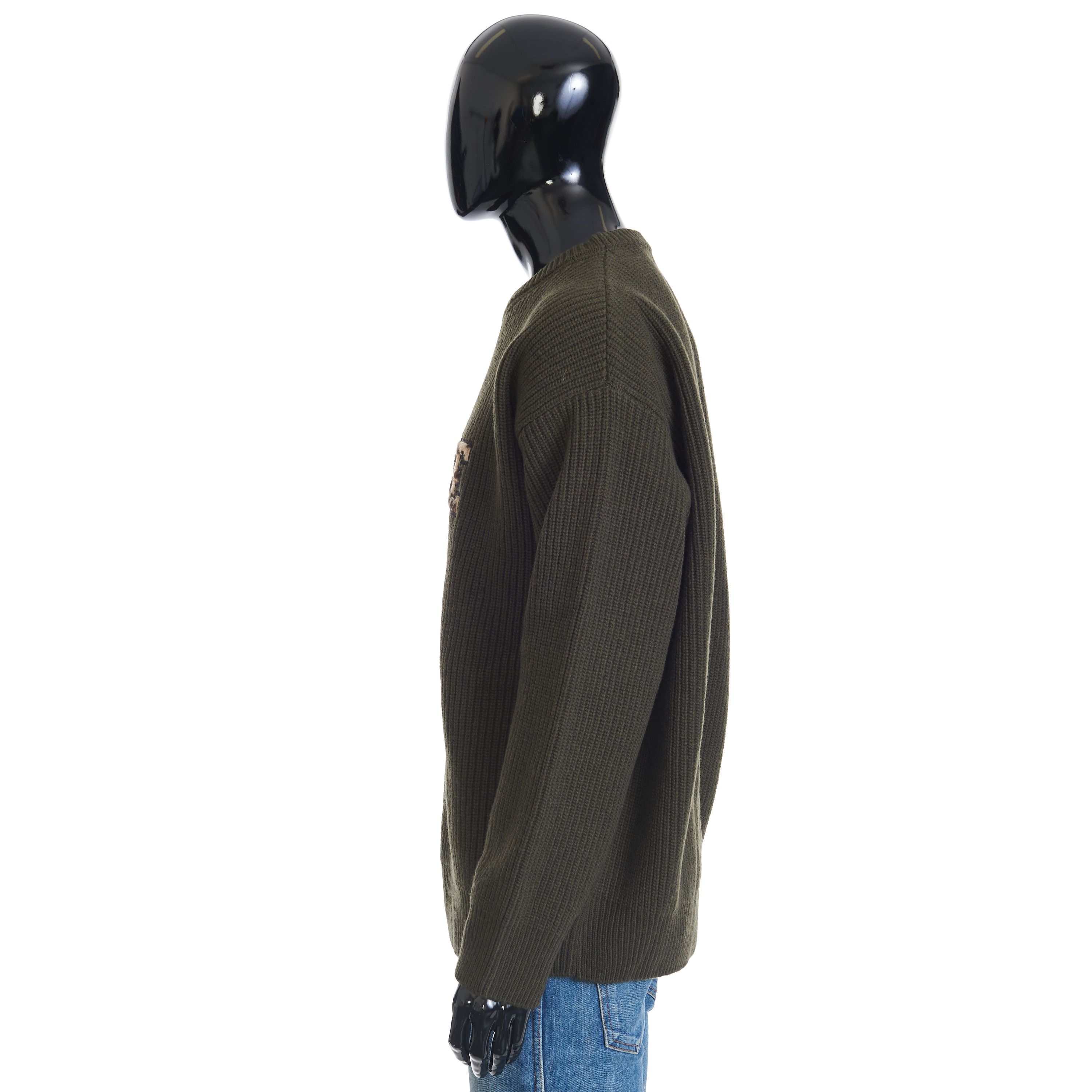 Celine versized Crewneck Sweater In Khaki Ribbed Wool Size US L / EU 52-54 / 3 - 3 Thumbnail