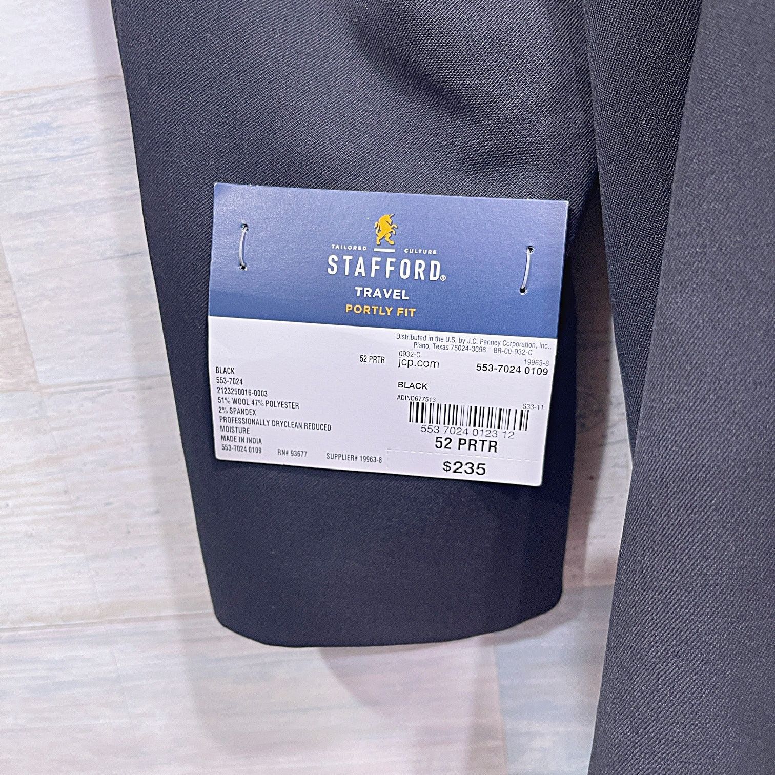 Stafford Stafford Stretch Travel Suit Separate Jacket Black 52 Portly Size 52R - 6 Thumbnail