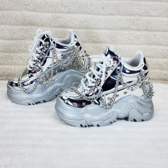 Other Space Candy Silver Platform Chain Sneaker Hidden Wedge Stree Size US 10 / IT 40 - 2 Thumbnail