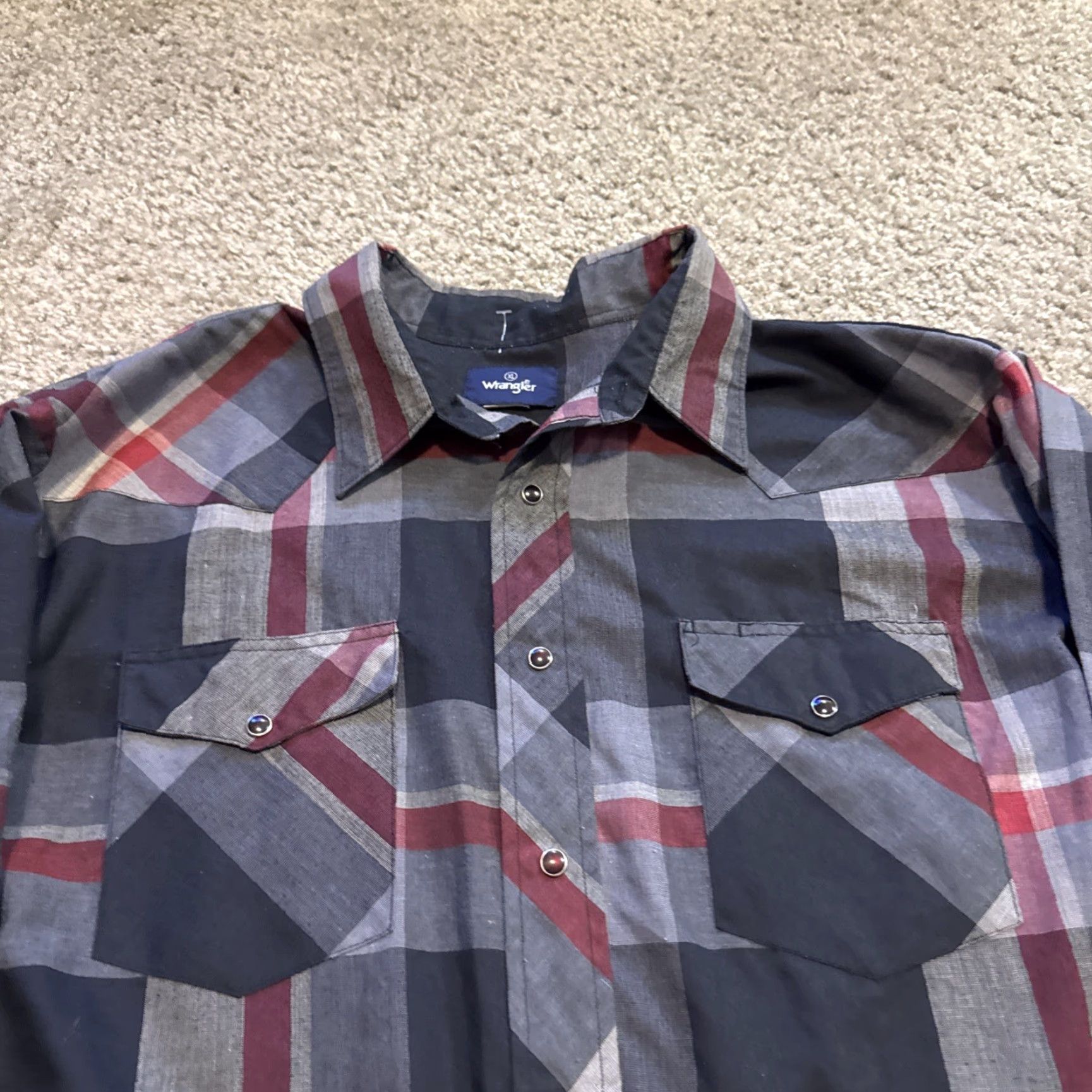 Wrangler VINTAGE Wrangler Black Grey Plaid Pearl Snap Long Sleeve XL Shirt Size US XL / EU 56 / 4 - 2 Thumbnail