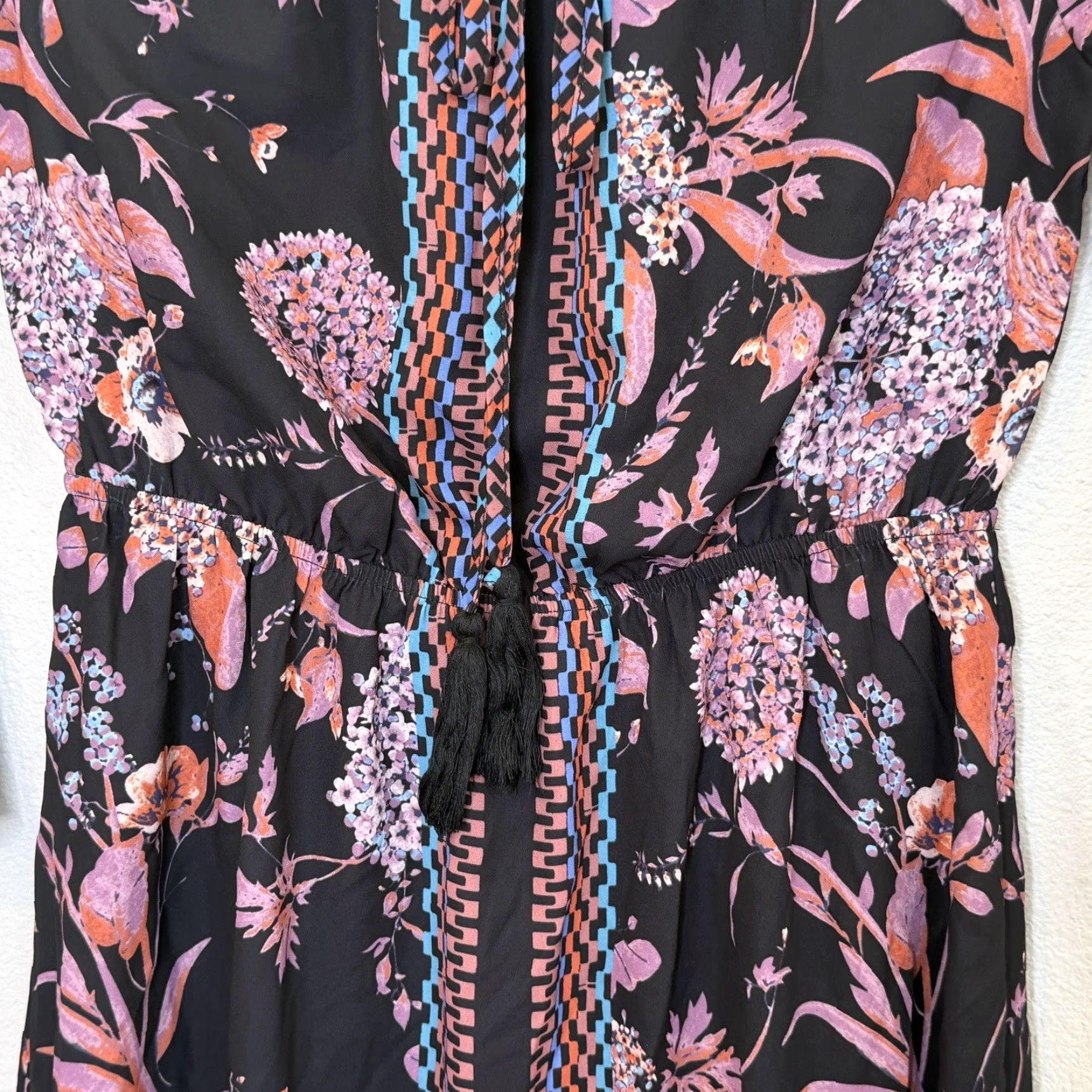 Bell Jealous Tomato Mini Dress Black Floral Print 3/4 Bell Sleeve Boho Off Shoulder/Shoulder Elastic Waist Size M Womens Size M / US 6-8 / IT 42-44 - 4 Thumbnail