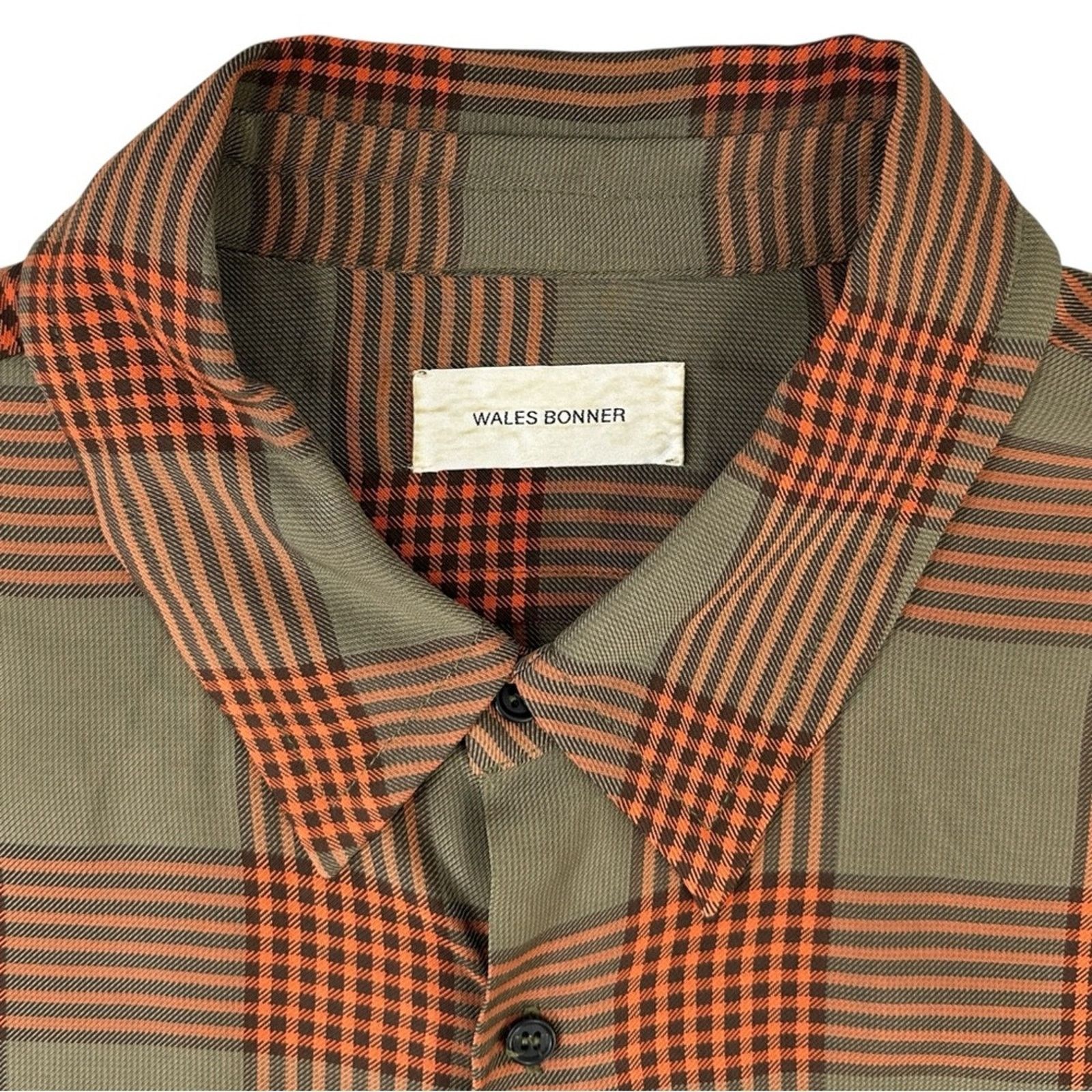 Wales Bonner Khaki Green & Orange Check Plaid Loose Fit S/S Shirt Size US XL / EU 56 / 4 - 5 Thumbnail