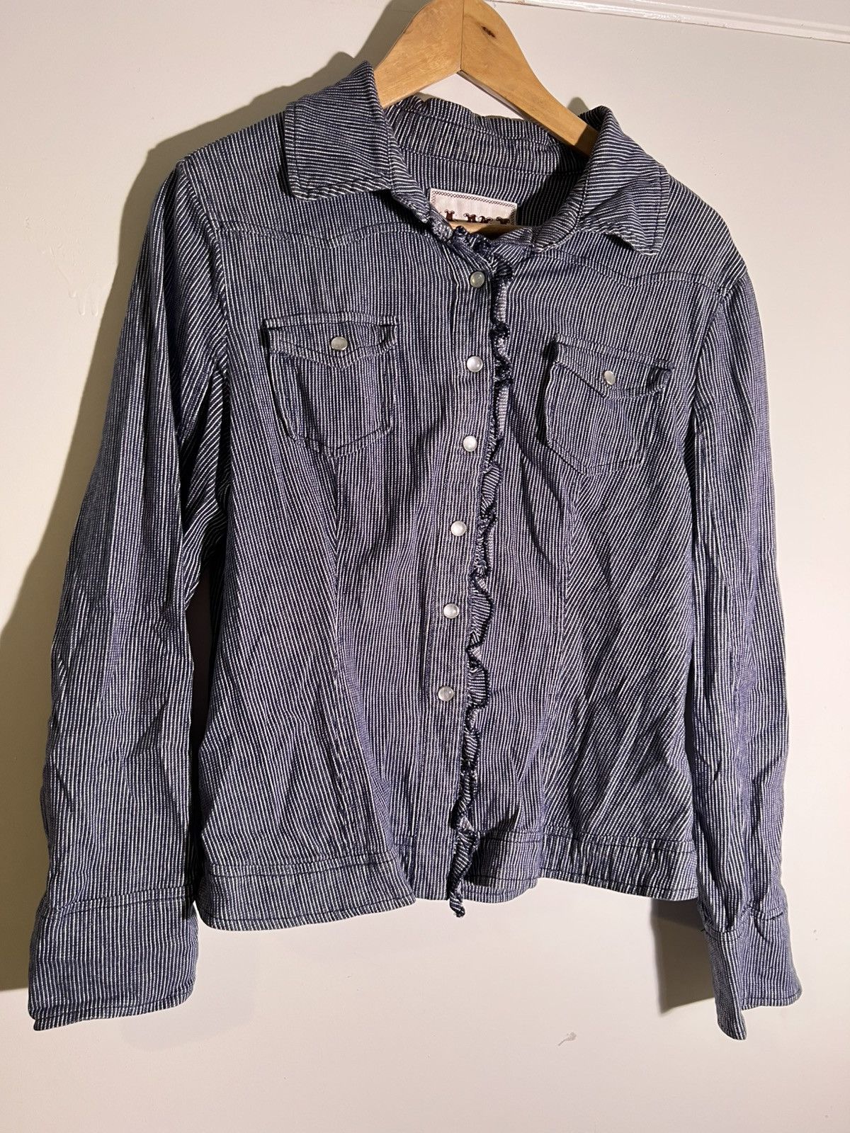 Vintage Y2K 2000’s VTG Vintage AMI Pinstripe Ruffled Retro Shirt Size M / US 6-8 / IT 42-44 - 5 Thumbnail