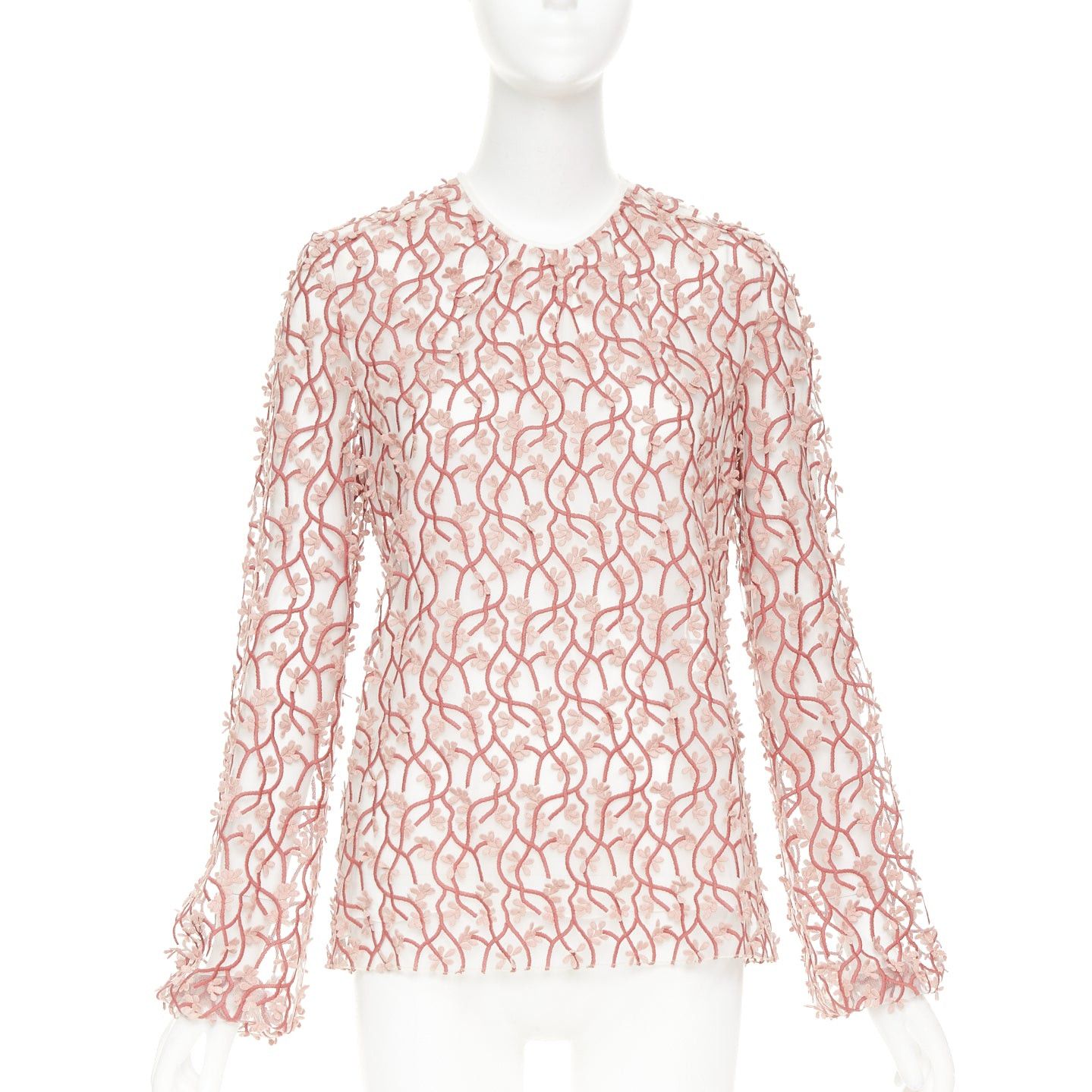 Giambattista Valli GIAMBATTISTA VALLI pink white petal embroidered treillage sheer top IT40 S Size S / US 4 / IT 40 - 1 Thumbnail
