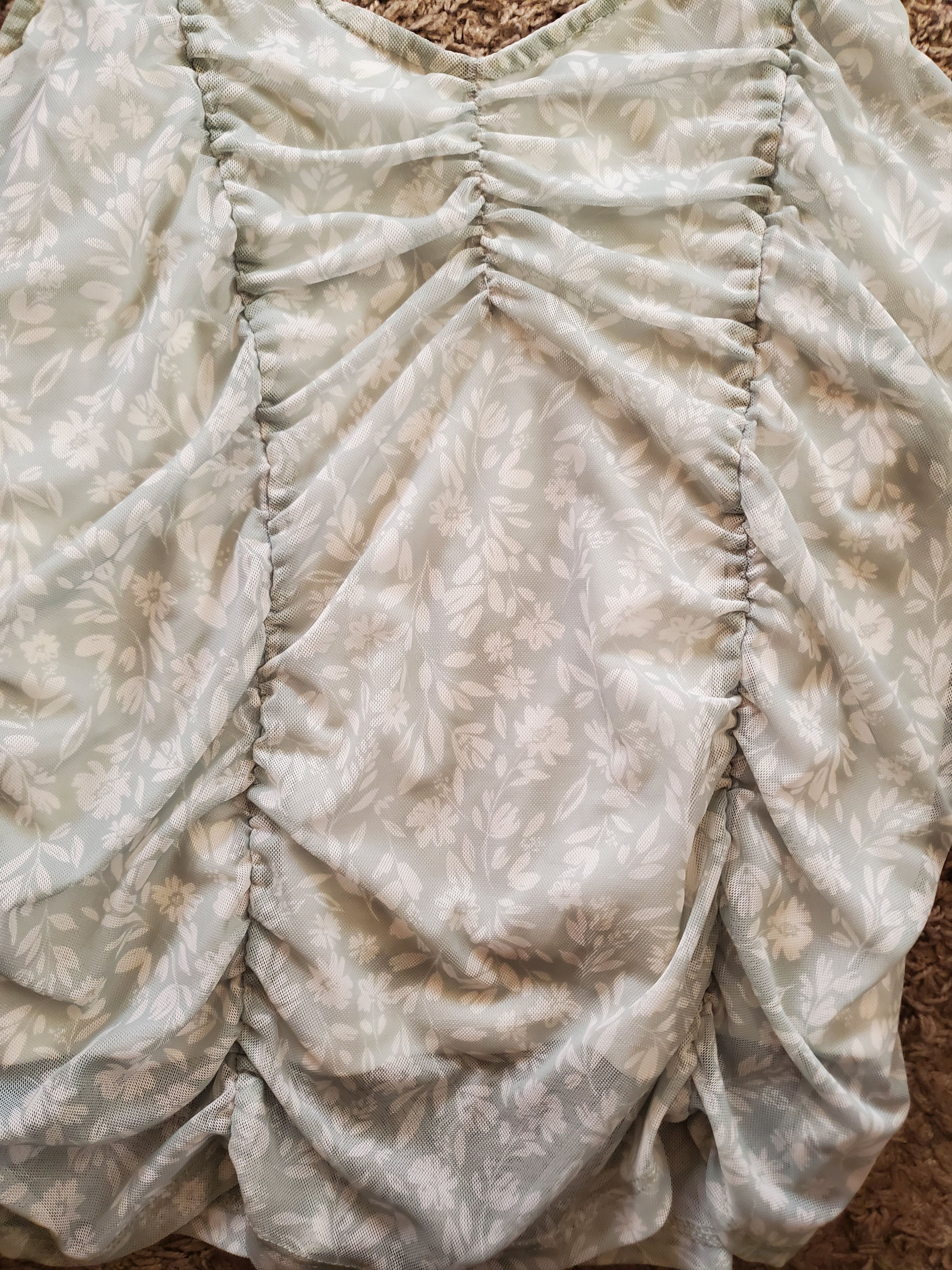 Other Ruched light mint green blouse with white flower print Size XL / US 12-14 / IT 48-50 - 3 Thumbnail