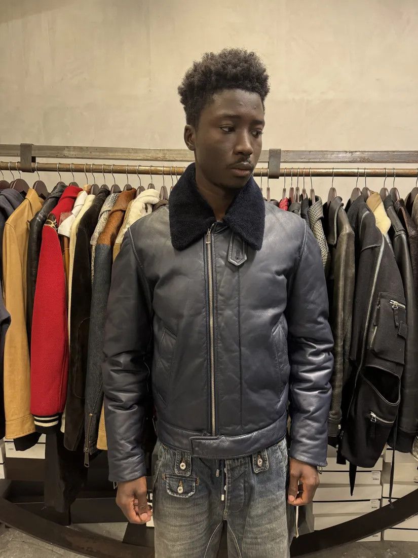 Designer × Dior × Vintage FW2013 Dior Navy Asymmetrical Lambskin Leather Bomber Jacket by Kris Van Assche Size US M / EU 48-50 / 2 - 4 Thumbnail