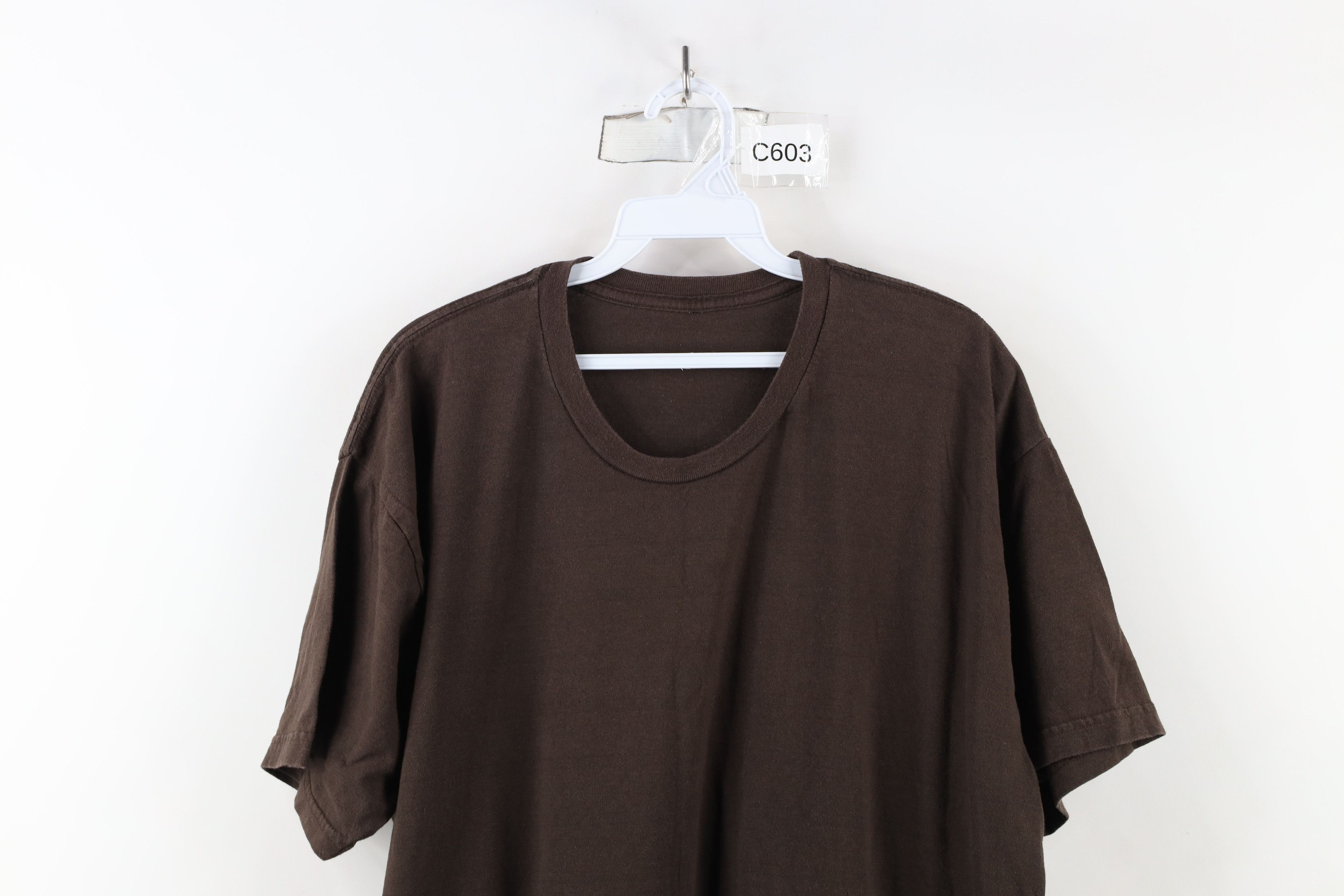 Vintage Vintage 90s Streetwear Blank Short Sleeve T-Shirt Brown Size US XXL / EU 58 / 5 - 2 Thumbnail