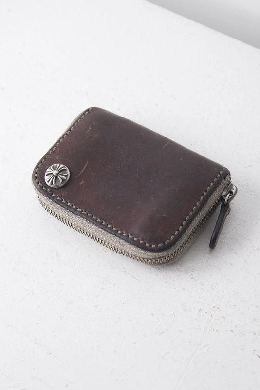 Brown leather wallet with Chrome Hearts cross stud