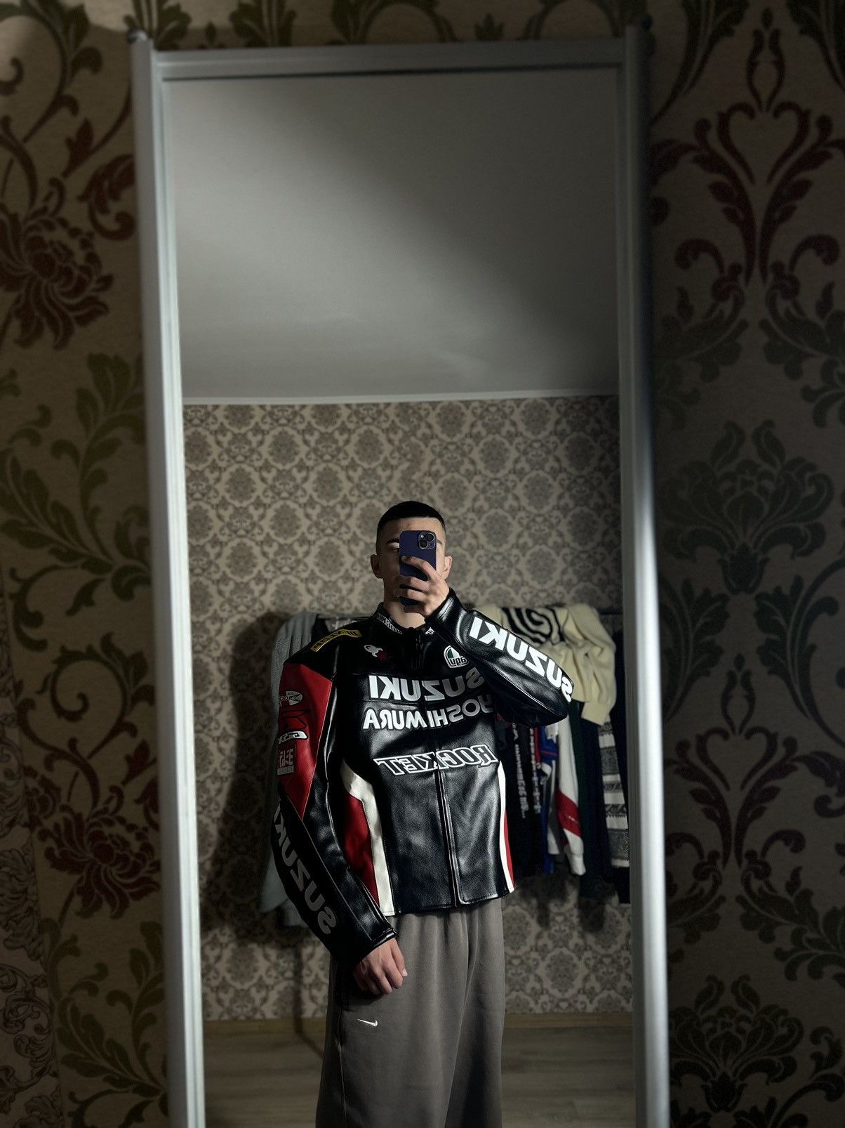 image of New Suzuki Yoshimura Leather Biker Moto Rocket R Gsx in Black, Men's (Size Large)
