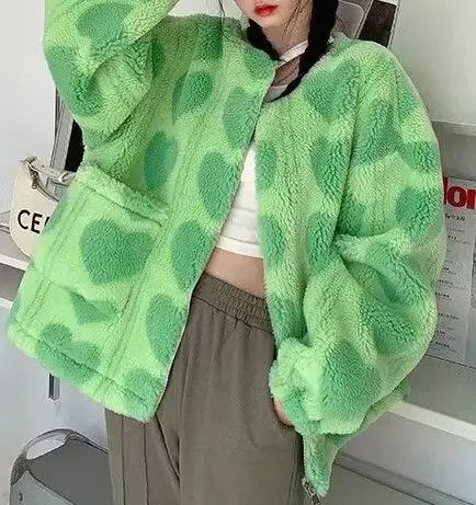 Other Heart Print Women Jacket Winter Warm Zipper Size S / US 4 / IT 40 - 1 Thumbnail