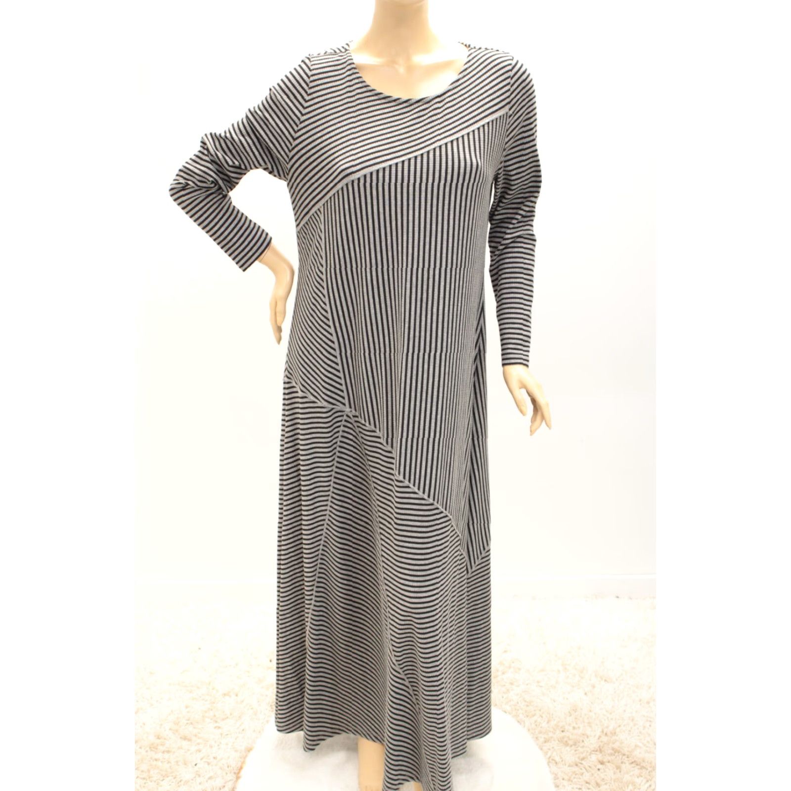 Soft Surroundings Soft Surroundings Maxi Dress Women's XL Black Gray Striped Stretch Goth Size XL / US 12-14 / IT 48-50 - 5 Thumbnail