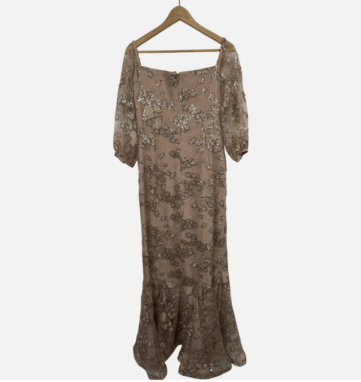 Other Teri Jon Rose Gold Floral Embroidered Sequined Gown Size L / US 10 / IT 46 - 5 Thumbnail