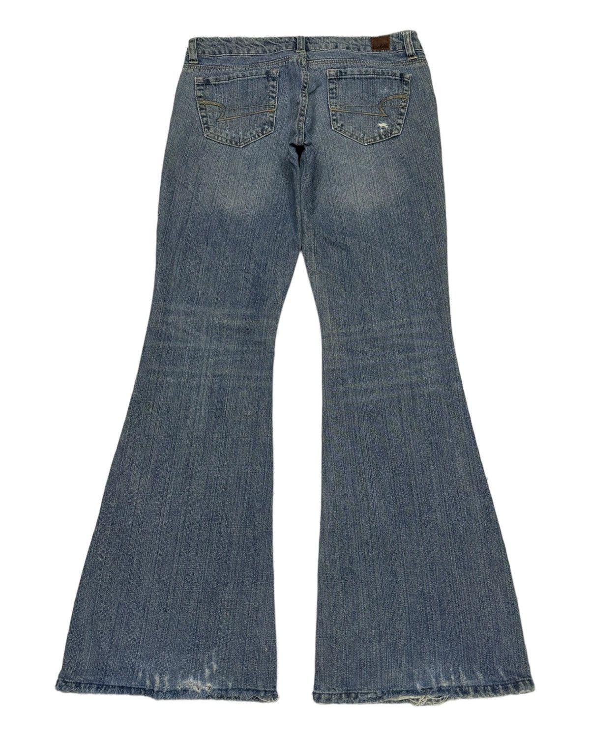 If Six Was Nine REAL FLARE JEANS DISTRESSED DENIM AMERICAN EAGLE JEANS Size 29" - 7 Thumbnail