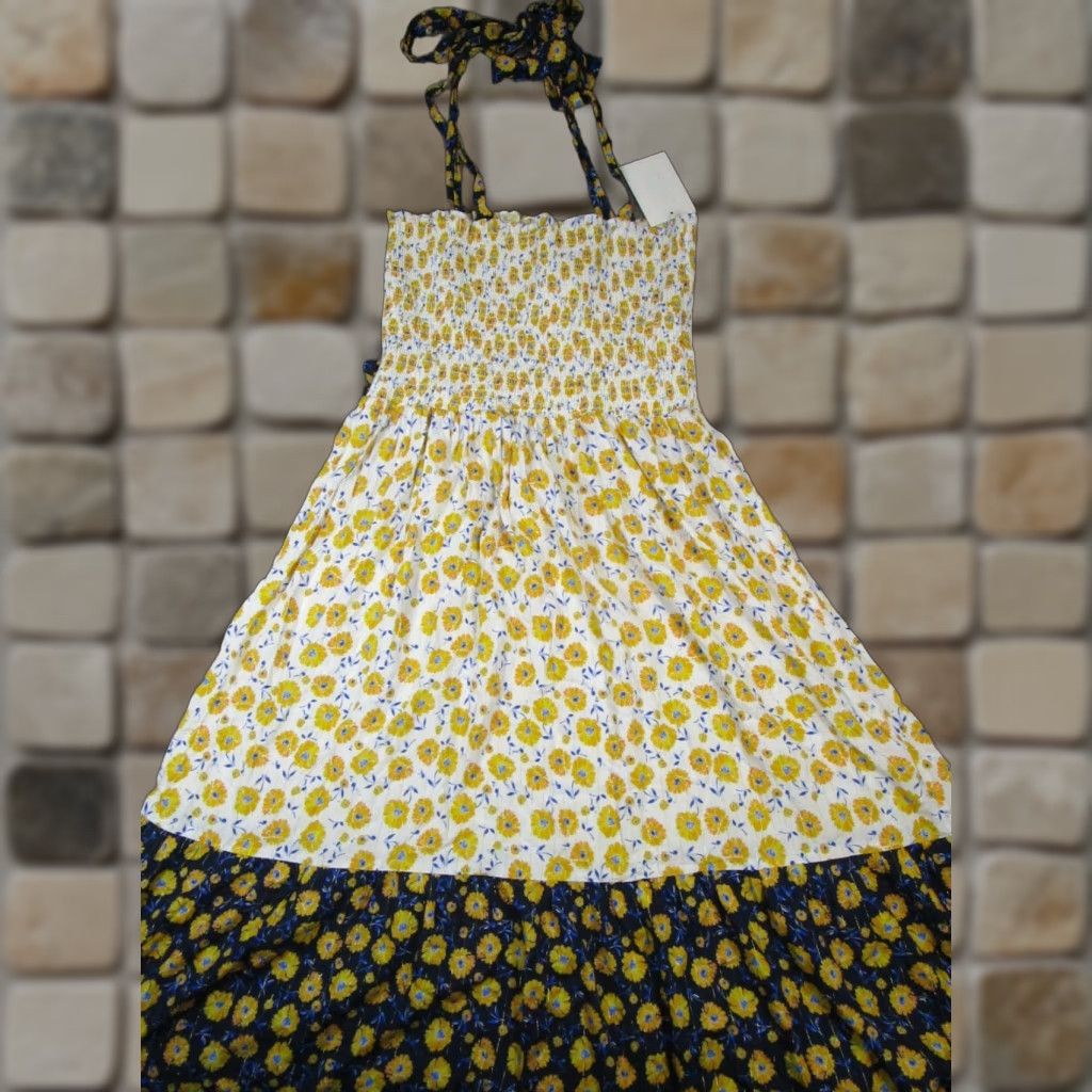 Vintage SHOSHANNA Floral Dress Womens Large Yellow Blouson Halter Knee Length Casual Party Size L / US 10 / IT 46 - 1 Thumbnail
