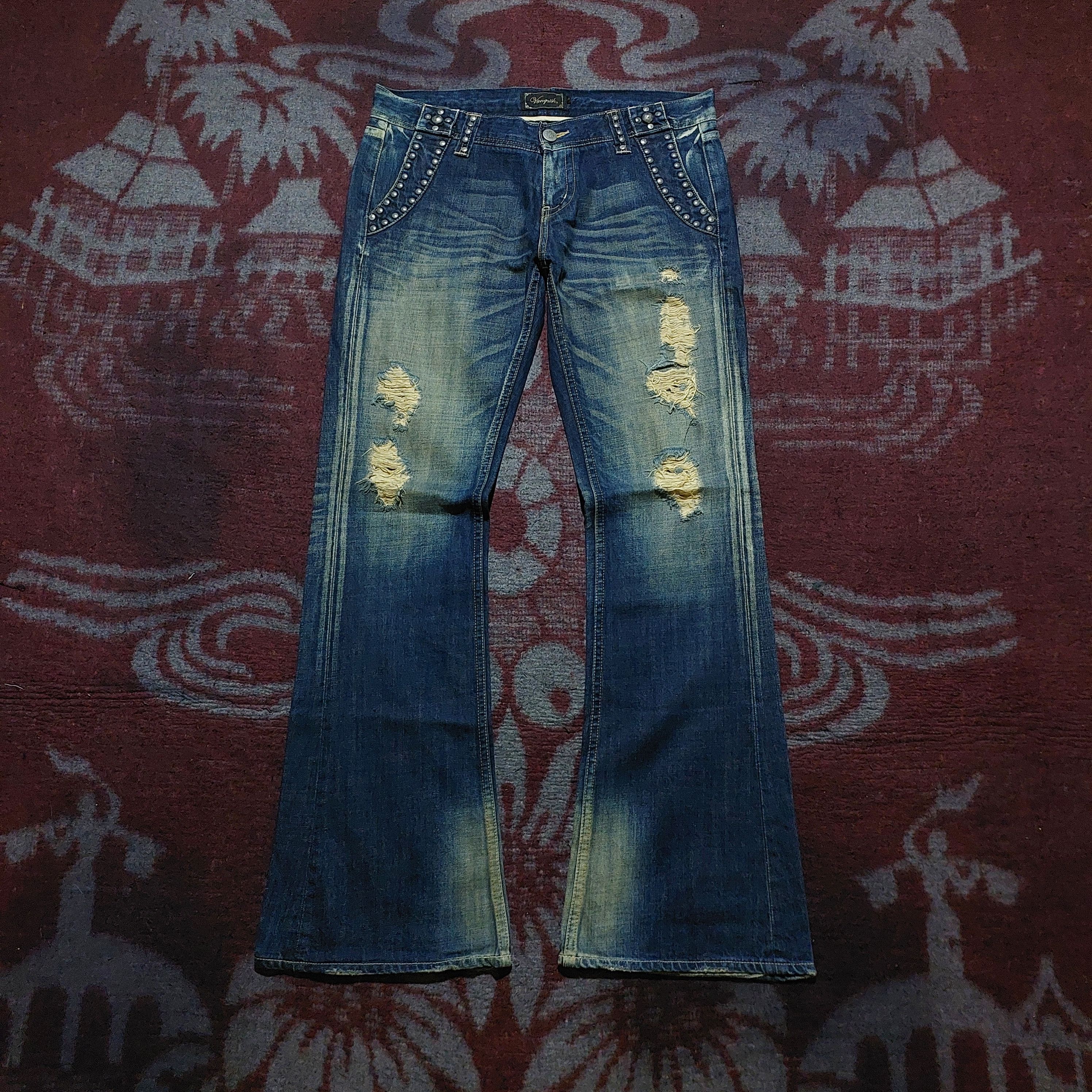 GOA Vanquish studded ripped flared blue denim Size US 36 / EU 52 - 1 Thumbnail