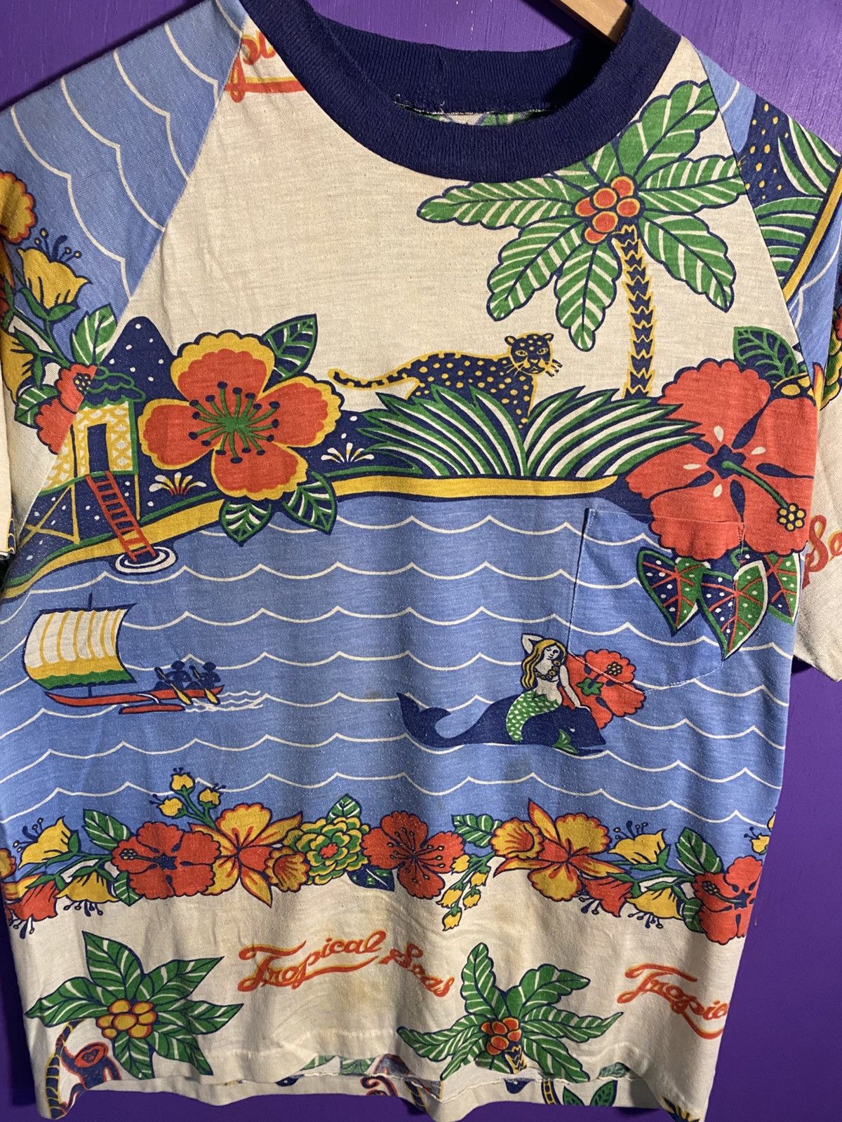 Vintage Vintage 60s Tropical seas all over print pocket tee Size US L / EU 52-54 / 3 - 3 Thumbnail