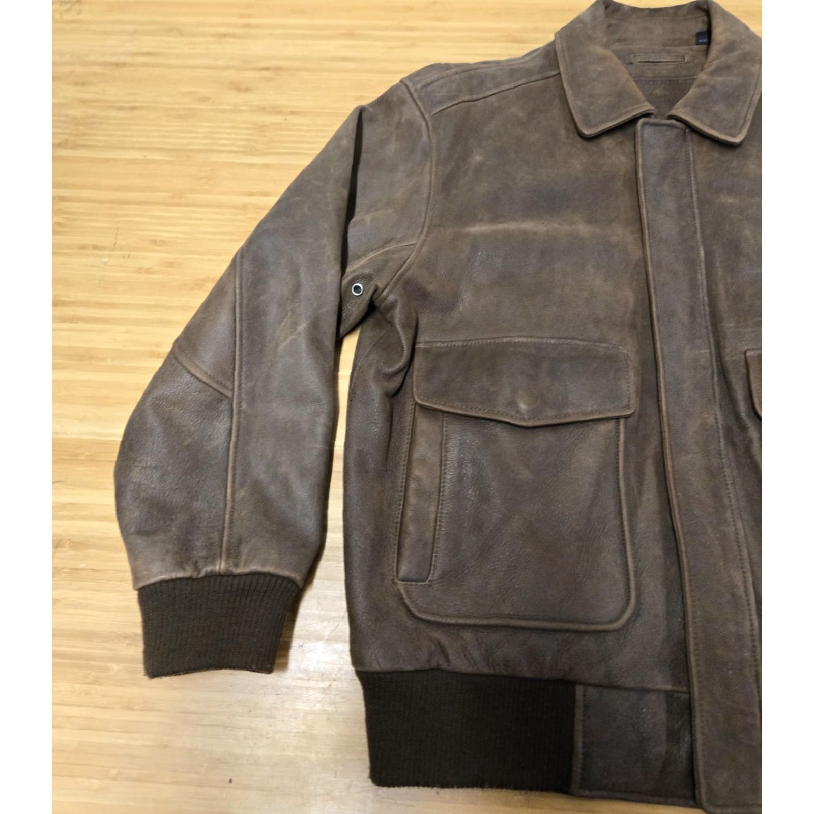 Roundtree & Yorke Roundtree & Yorke Leather Jacket Mens Large Brown Bomber Flight Ribbed Pockets Leather Bomber Jacket Mens L Brown Size US L / EU 52-54 / 3 - 4 Thumbnail