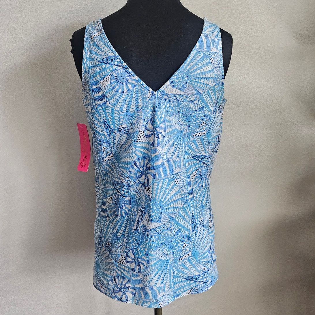 Lilly Pulitzer Lilly Pulitzer Florin Amalfi Blue Linen Tank Top Blouse XS Size XS / US 0-2 / IT 36-38 - 5 Thumbnail