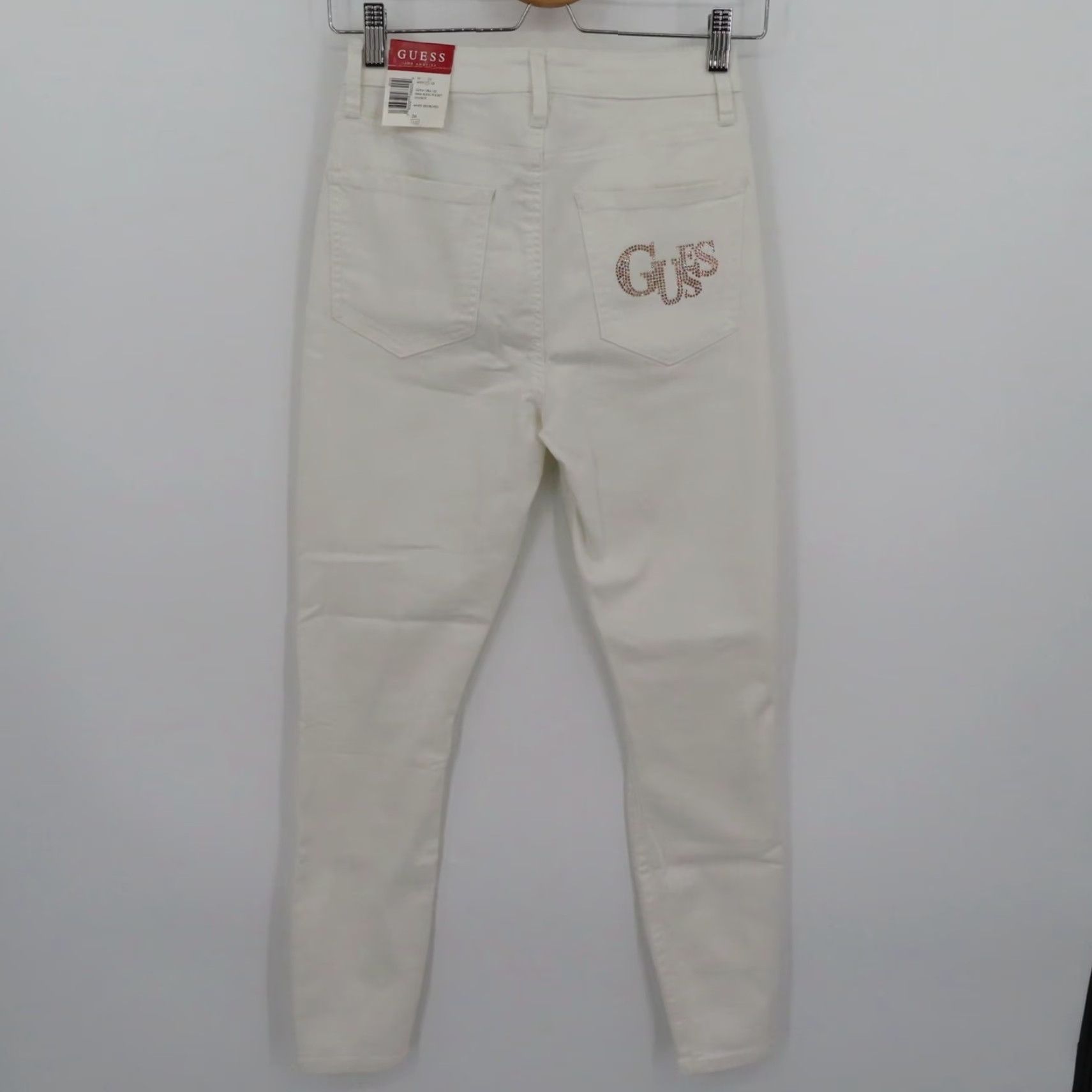 Guess GUESS Womens Jeans 26 Pima Bling Pocket Distressed White Denim Skinny NEW Regular 5-Pocket Design Boys? No. Size 26" / US 2 / IT 38 - 7 Thumbnail