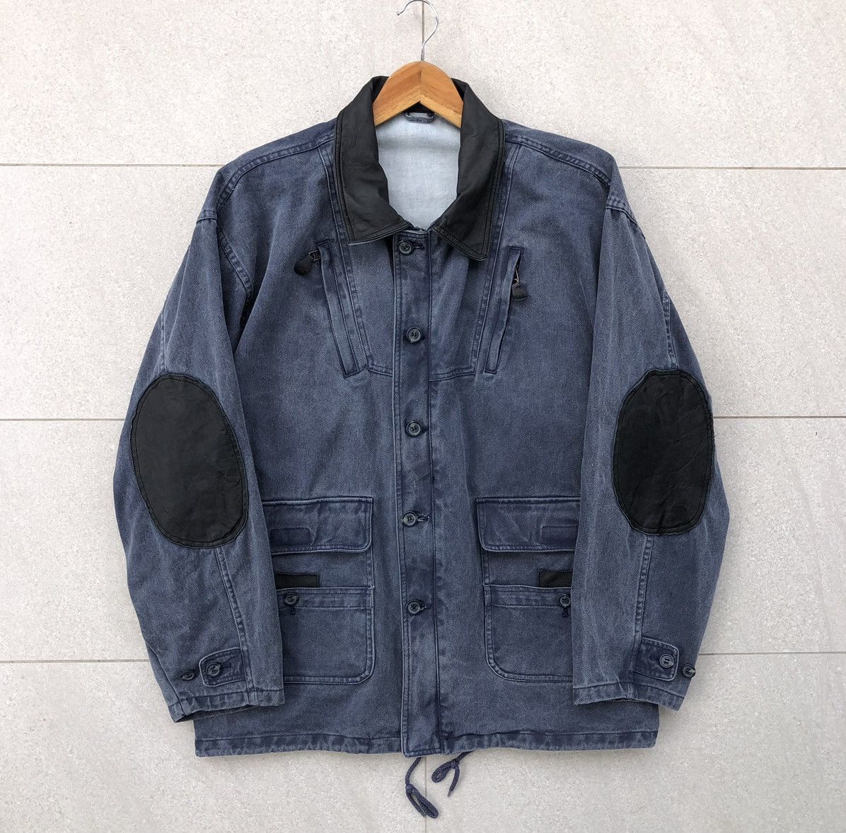 Vintage Vintage SENT HOMME Sun Faded Denim Leather Baggy Jacket Size US M / EU 48-50 / 2 - 6 Thumbnail