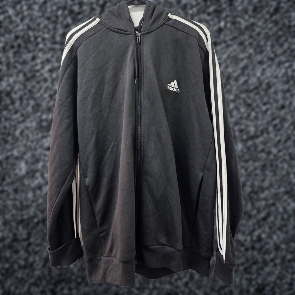 Adidas adidas Mens 3 Stripe Full Zip Hoodie Jacket Black Size L Size US L / EU 52-54 / 3 - 1 Thumbnail