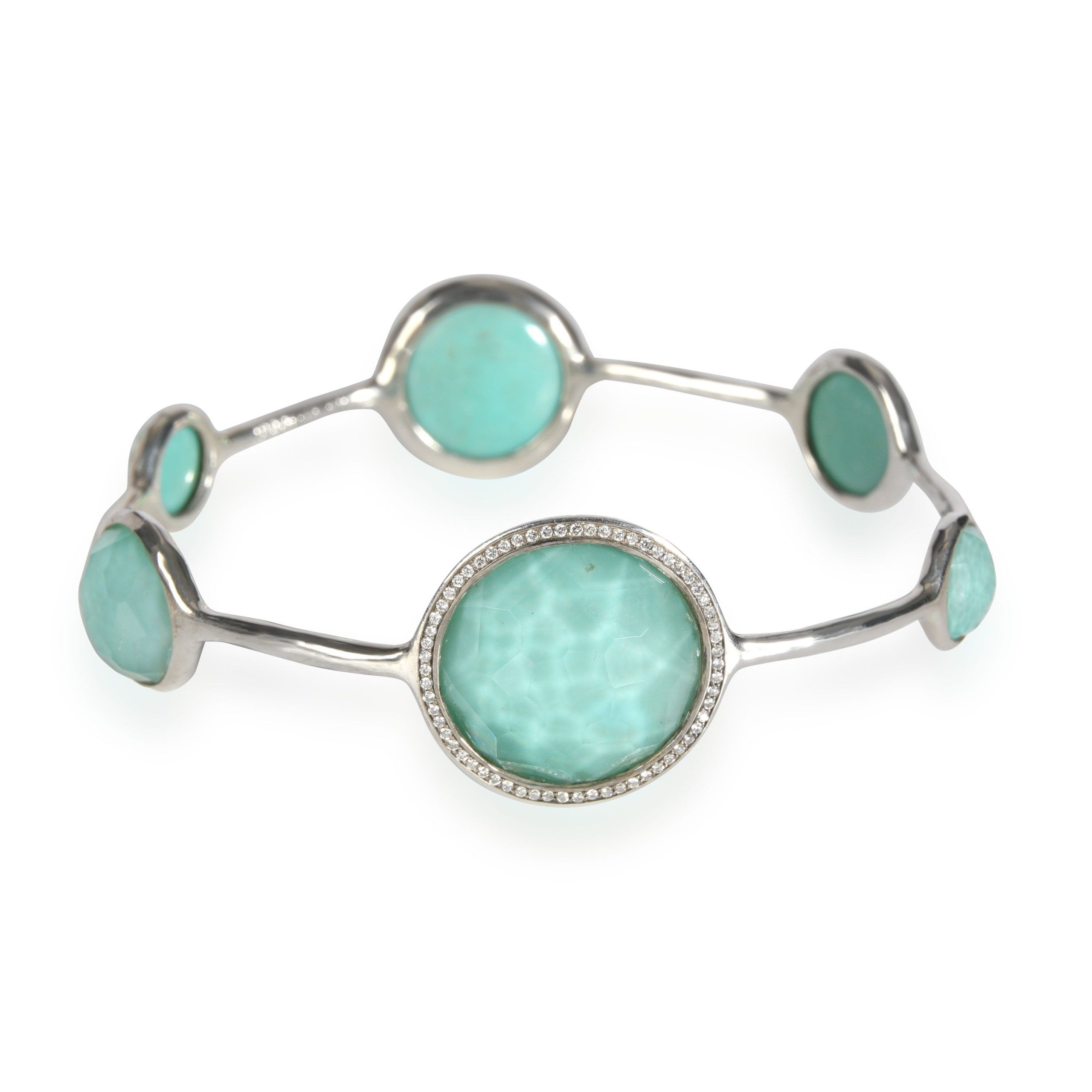 image of Tiffany Co Ippolita Stella Turquoise Diamond Bangle In Sterling Silver 0.51 Ctw, Women's