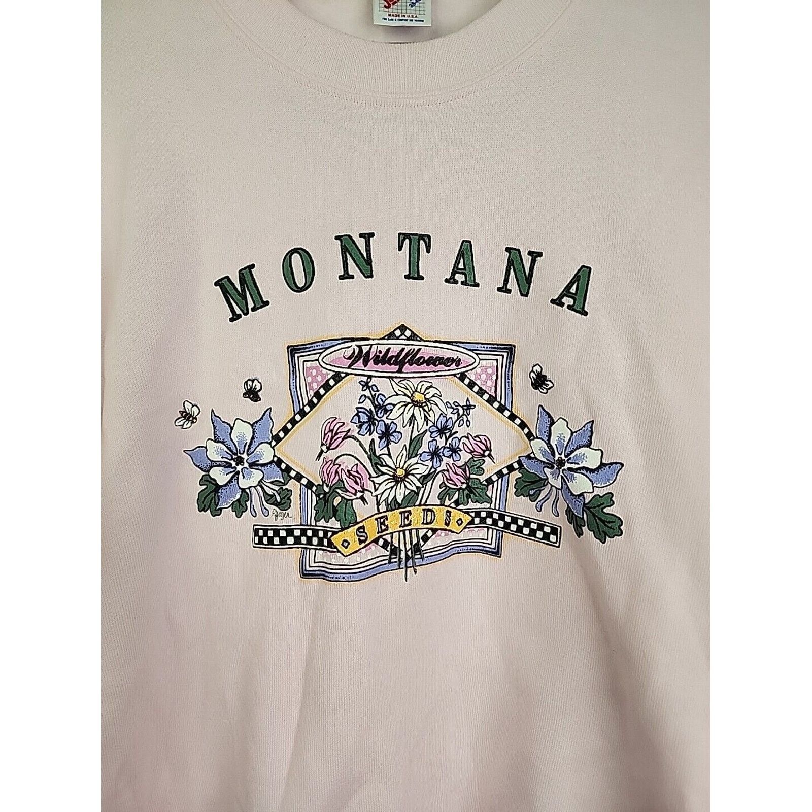Jerzees Vintage Montana Sweatshirt Crewneck Wildflowers Pink 90s M Size US M / EU 48-50 / 2 - 2 Thumbnail