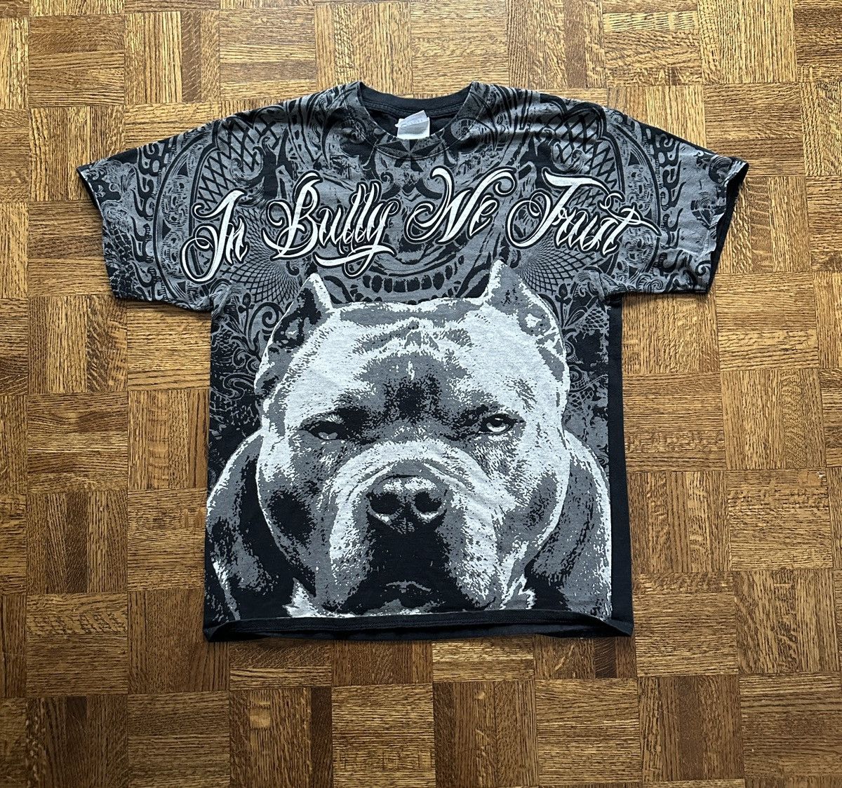 Japanese Brand Vintage Y2K In Bully We Trust AOP Pitbull Graphic Tee Size US L / EU 52-54 / 3 - 1 Thumbnail