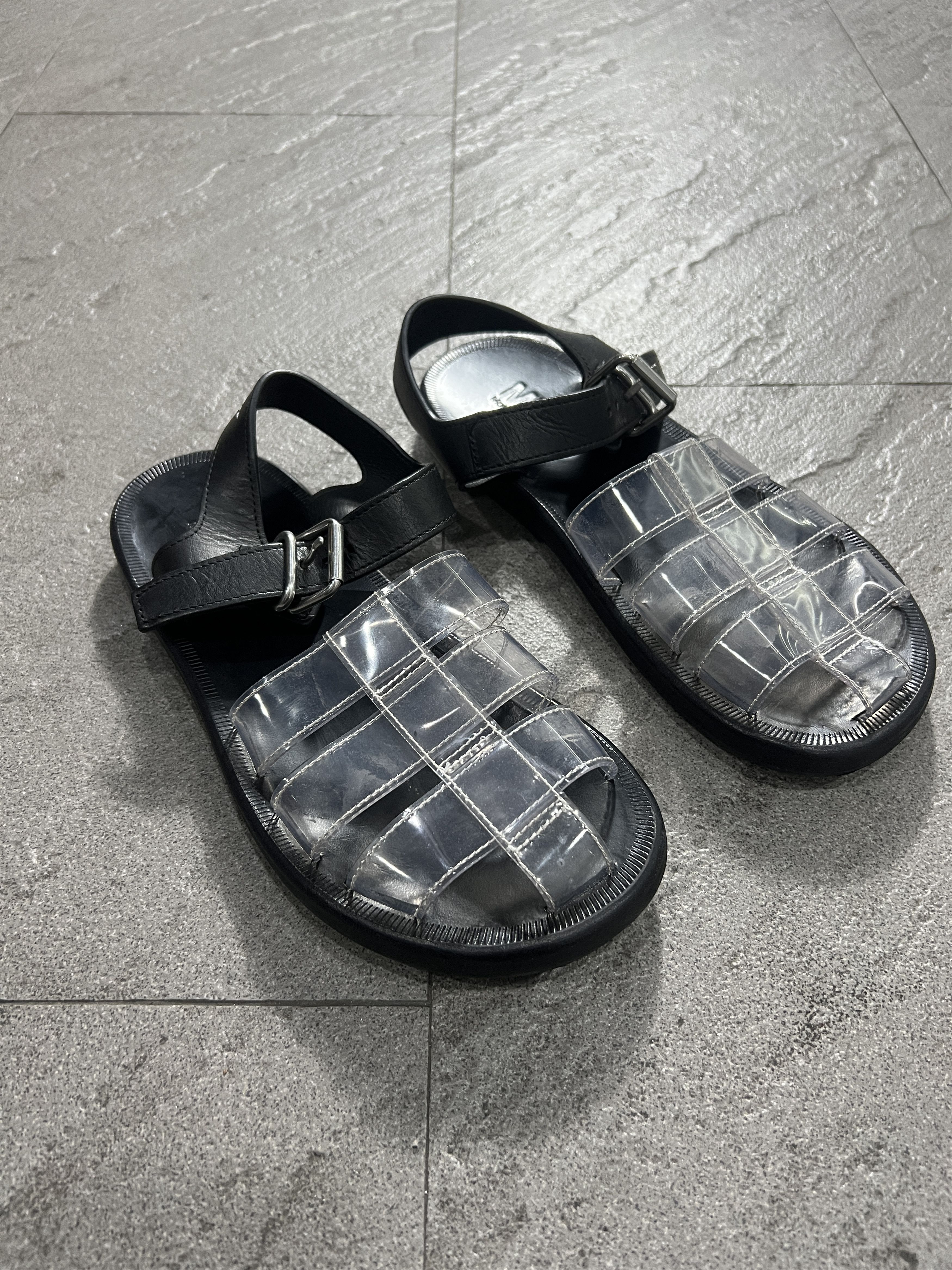 Maison Margiela MM6 Maison Margiela Clear PVC Sandals Black Leather Strap Size US 8 / IT 38 - 3 Thumbnail