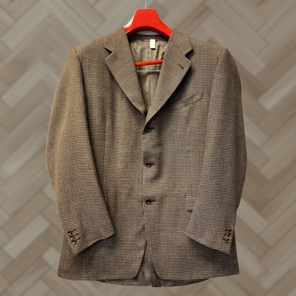 Canali Canali Blazer Men’s 48 Wool Geometric Single-Breasted Three-Button Notch Lapel Gold Brown Italy Shirt? Size 48R - 1 Thumbnail