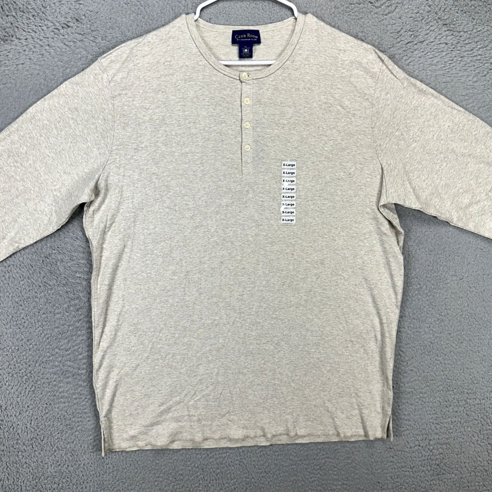 Club Room Club Room Mens Henley T-Shirt XL Light Tan Long Sleeve Tee 100% Cotton NEW Size US XL / EU 56 / 4 - 3 Thumbnail
