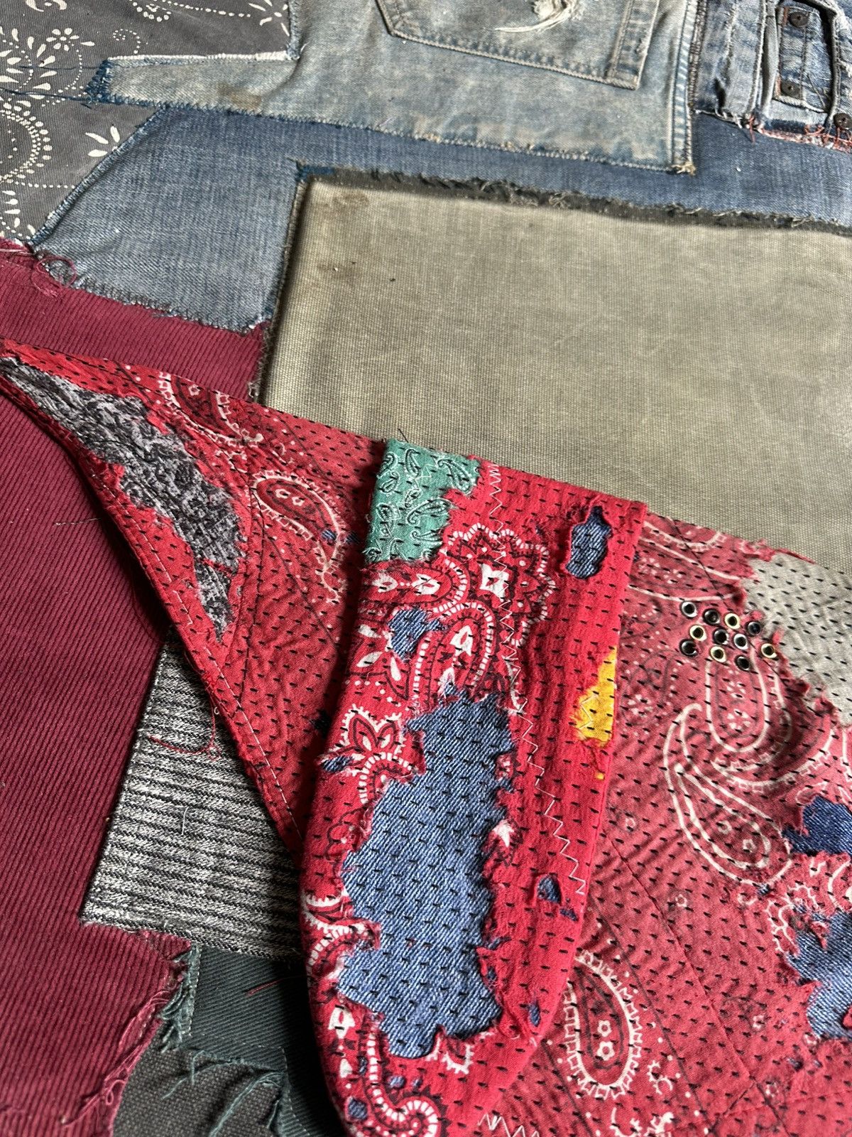 Handmade Custom Made Distressed Boro Paisley Masked Bandana Size ONE SIZE - 10 Thumbnail