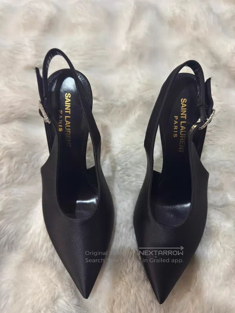 Saint Laurent Paris Saint Laurent Paris Black Crystal-Adorned Satin High-Heele Size US 5.5 / IT 35.5 - 6 Thumbnail