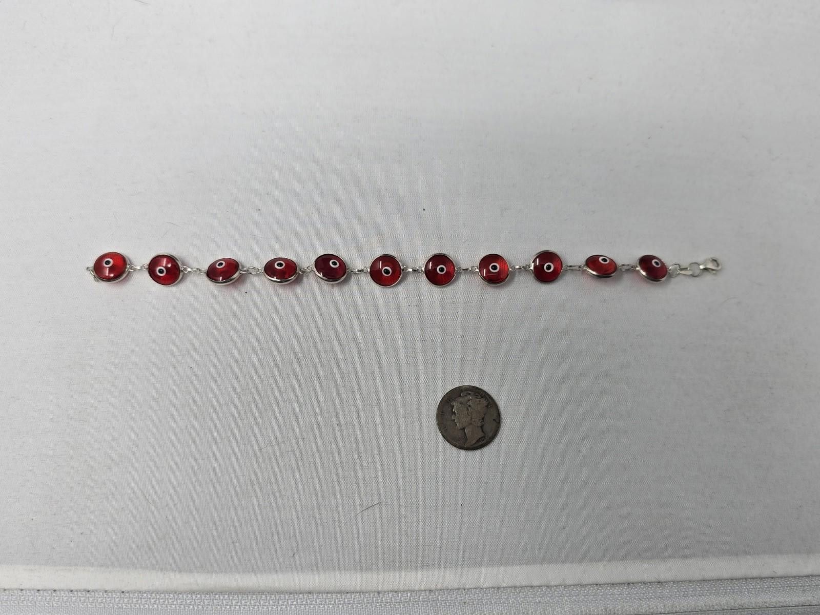 Other Sterling Silver Red Evil Eye Glass Bead Bracelet Size ONE SIZE - 1 Thumbnail
