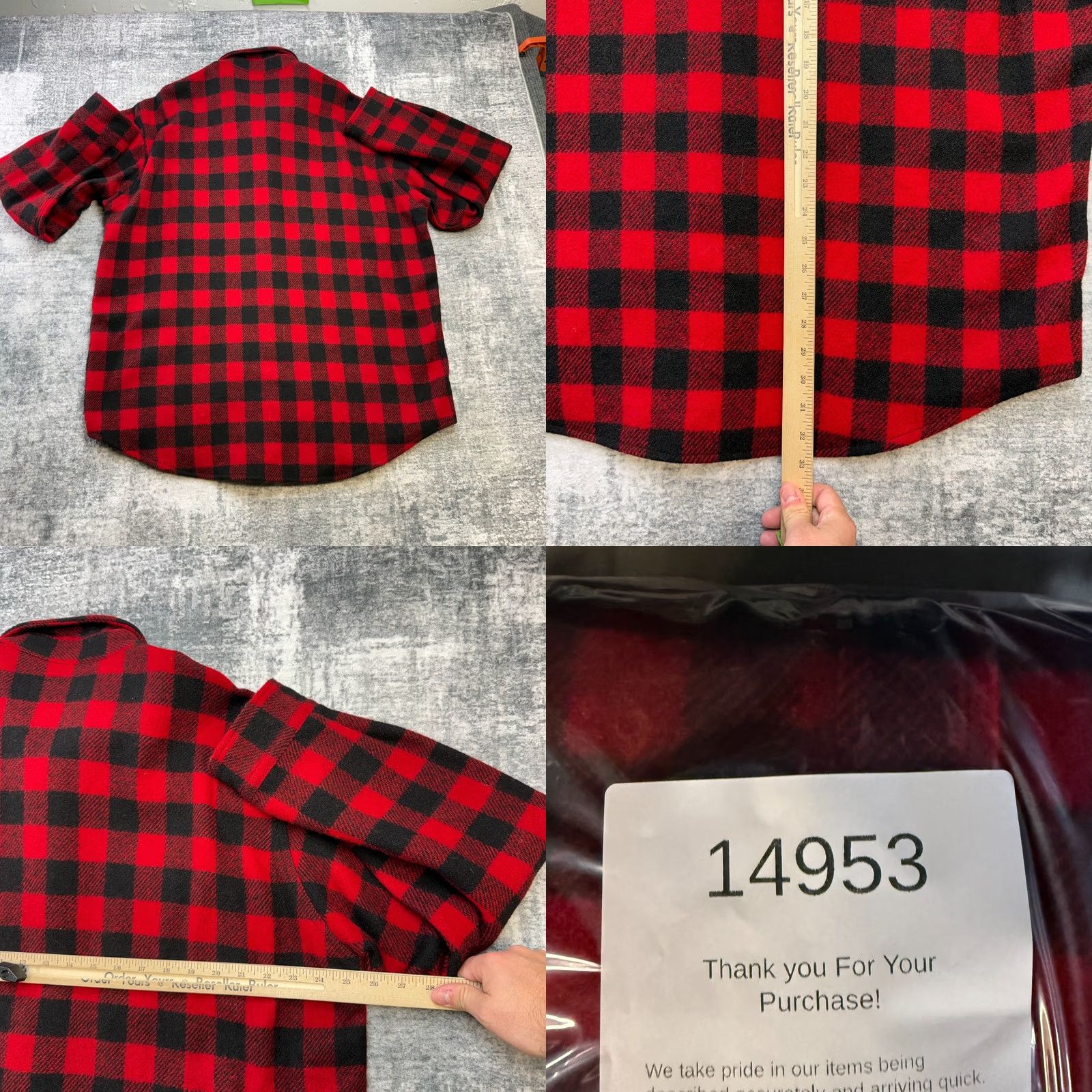 SafTbak SafTbak Vintage Check Wool Flannel Button-Up Shirt - Mens XL Red Black Size US XL / EU 56 / 4 - 8 Thumbnail