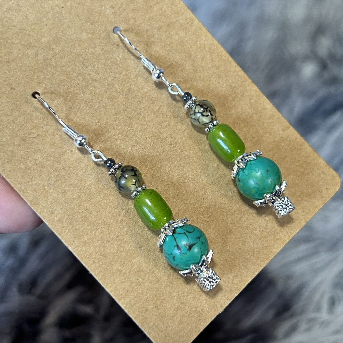 Handmade Handcrafted genuine dyed howlite dragon vein earrings Size ONE SIZE - 1 Thumbnail