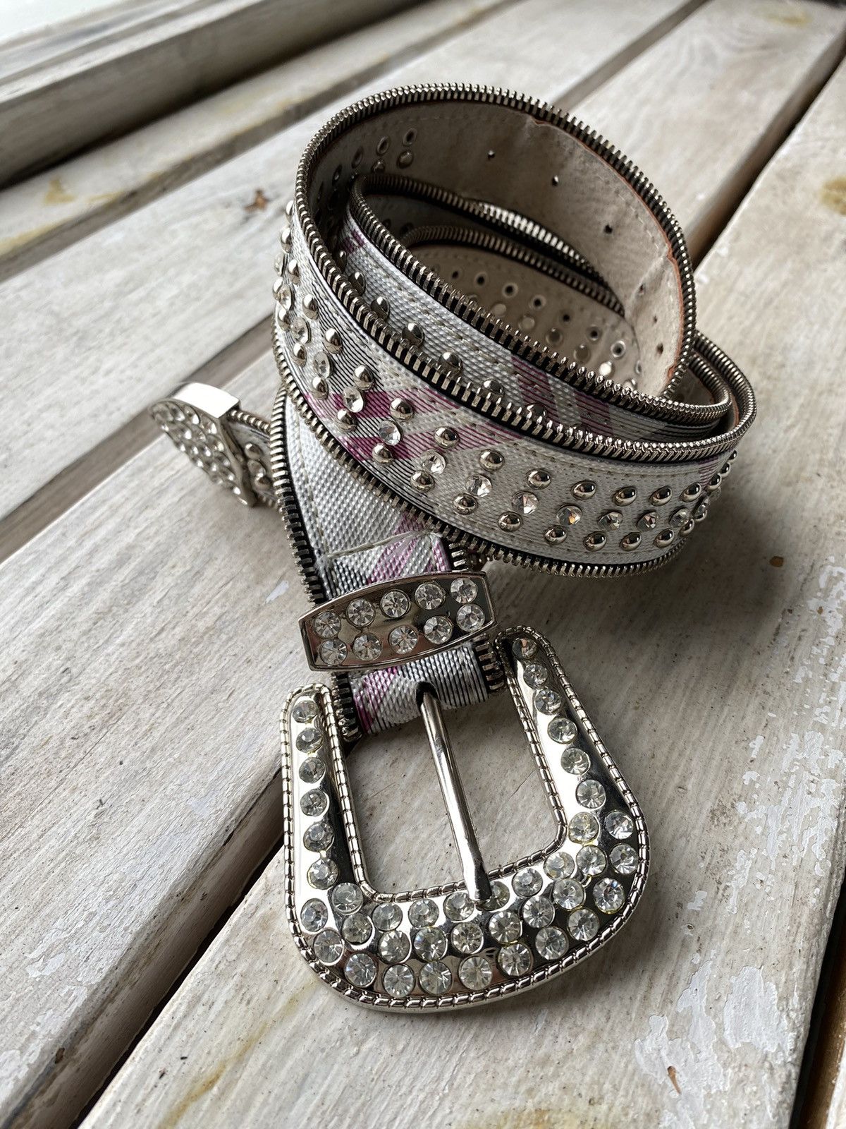Hysteric Glamour × Leather × Vintage Vintage Leather Belt Y2K Rhinestones Punk Metal Avant Garde Size ONE SIZE - 2 Thumbnail