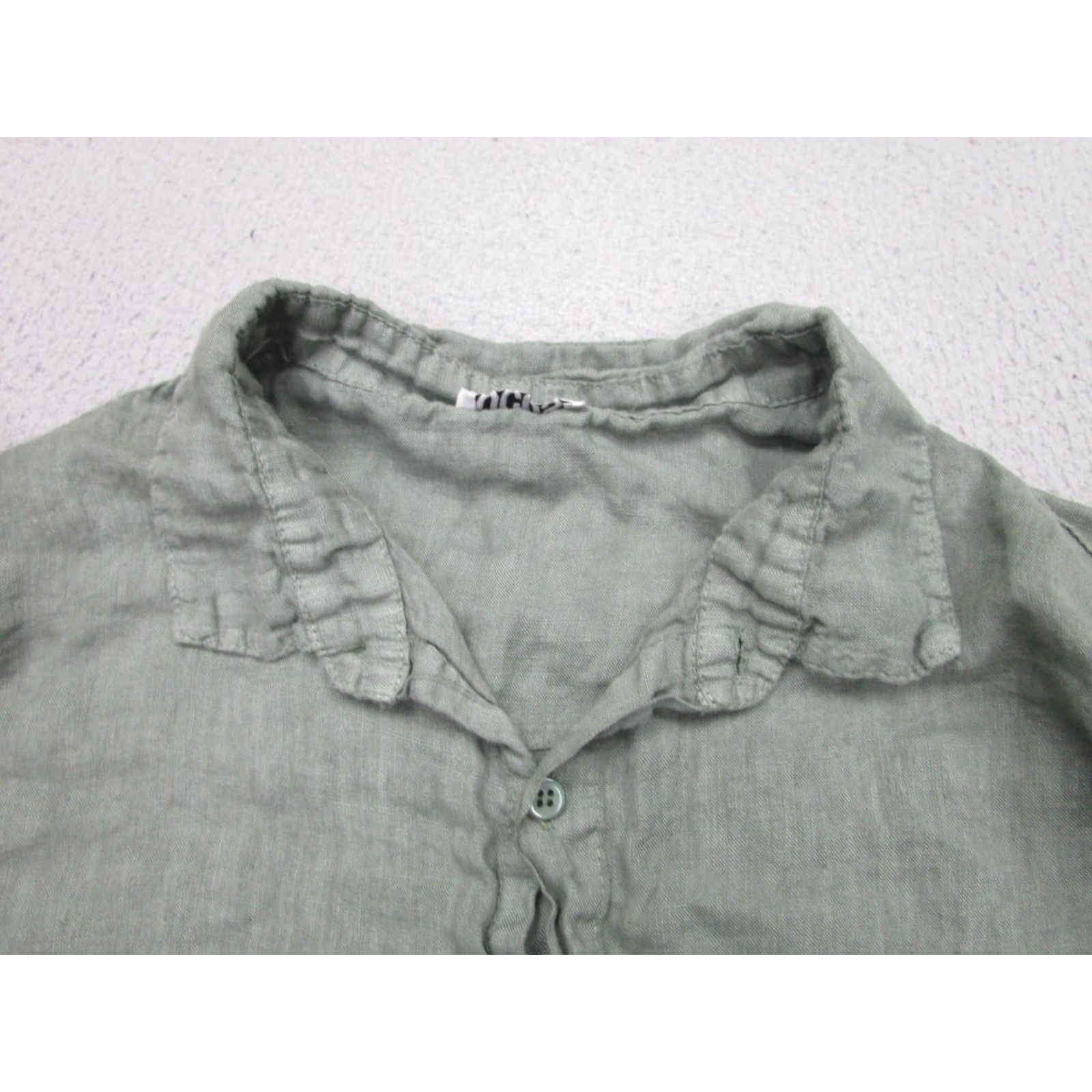 Vintage VINTAGE Focus Shirt Womens 2XL Green Linen Roll-Tab Sleeve Button-Up Collared Chambray Italy Size XXL / US 16-18 / IT 52-54 - 4 Thumbnail