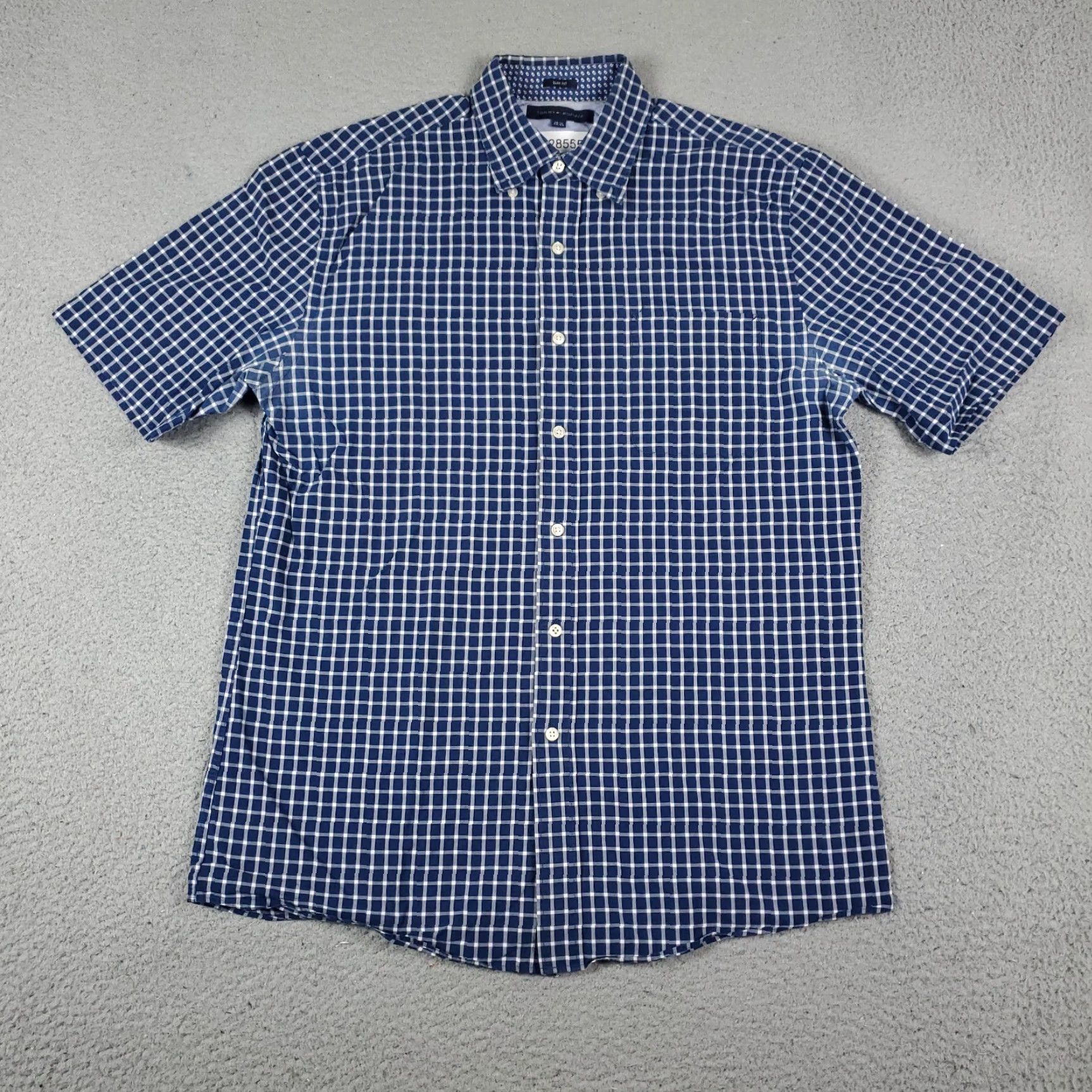 Tommy Hilfiger Tommy Hilfiger Shirt Mens 15.5 Blue Plaid Dress Button Up Short Sleeve... Size 40R - 2 Thumbnail