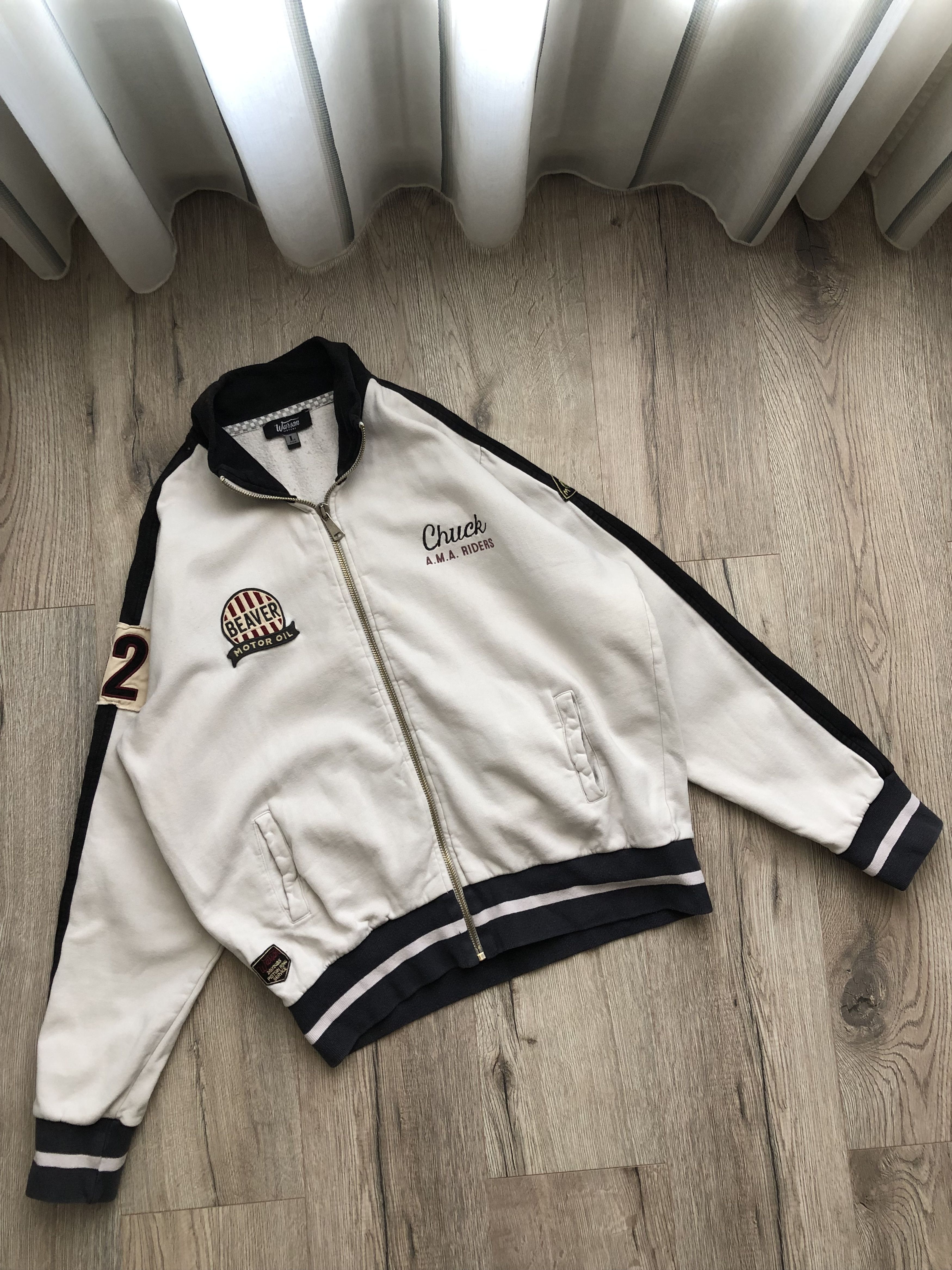 image of Indian Motercycles x Racing Warson Dare Devils Moto Thrill Show Smoke White Track Jacket (Size Larg
