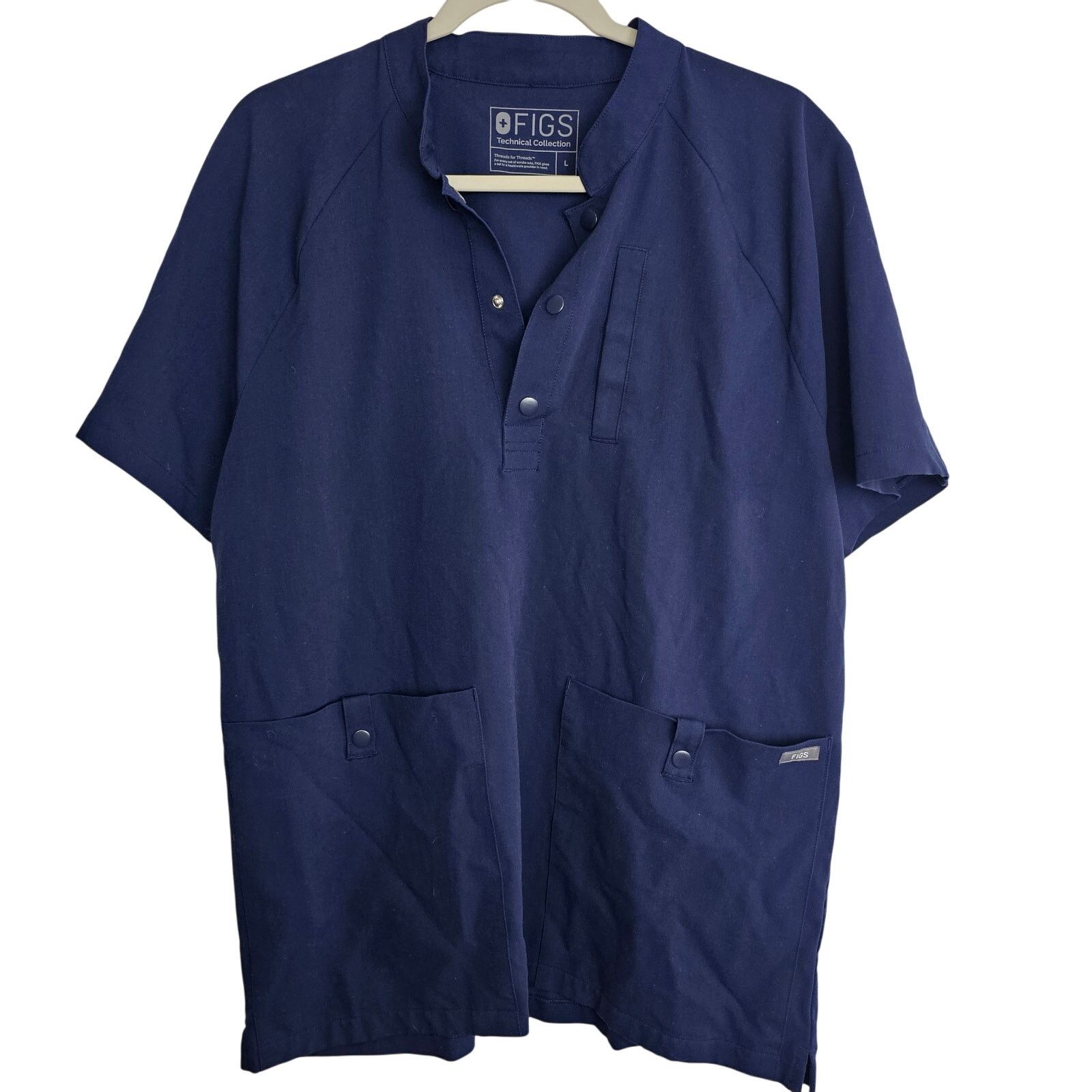 Figue Figs Mens Navy Blue Scrub Top Snap Henley Patch Pockets L Size US L / EU 52-54 / 3 - 1 Thumbnail