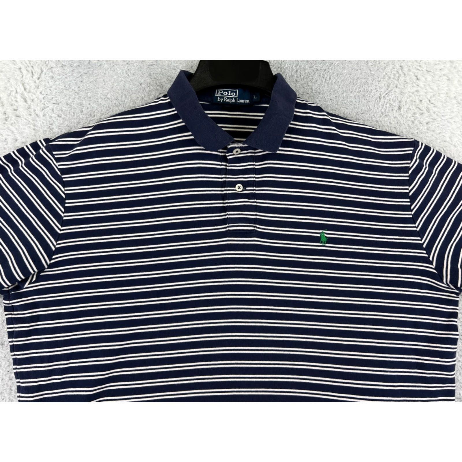 Ralph Lauren VINTAGE Ralph Lauren Polo Shirt Mens Large Blue White Stripe Golf Cotton Size US L / EU 52-54 / 3 - 6 Thumbnail