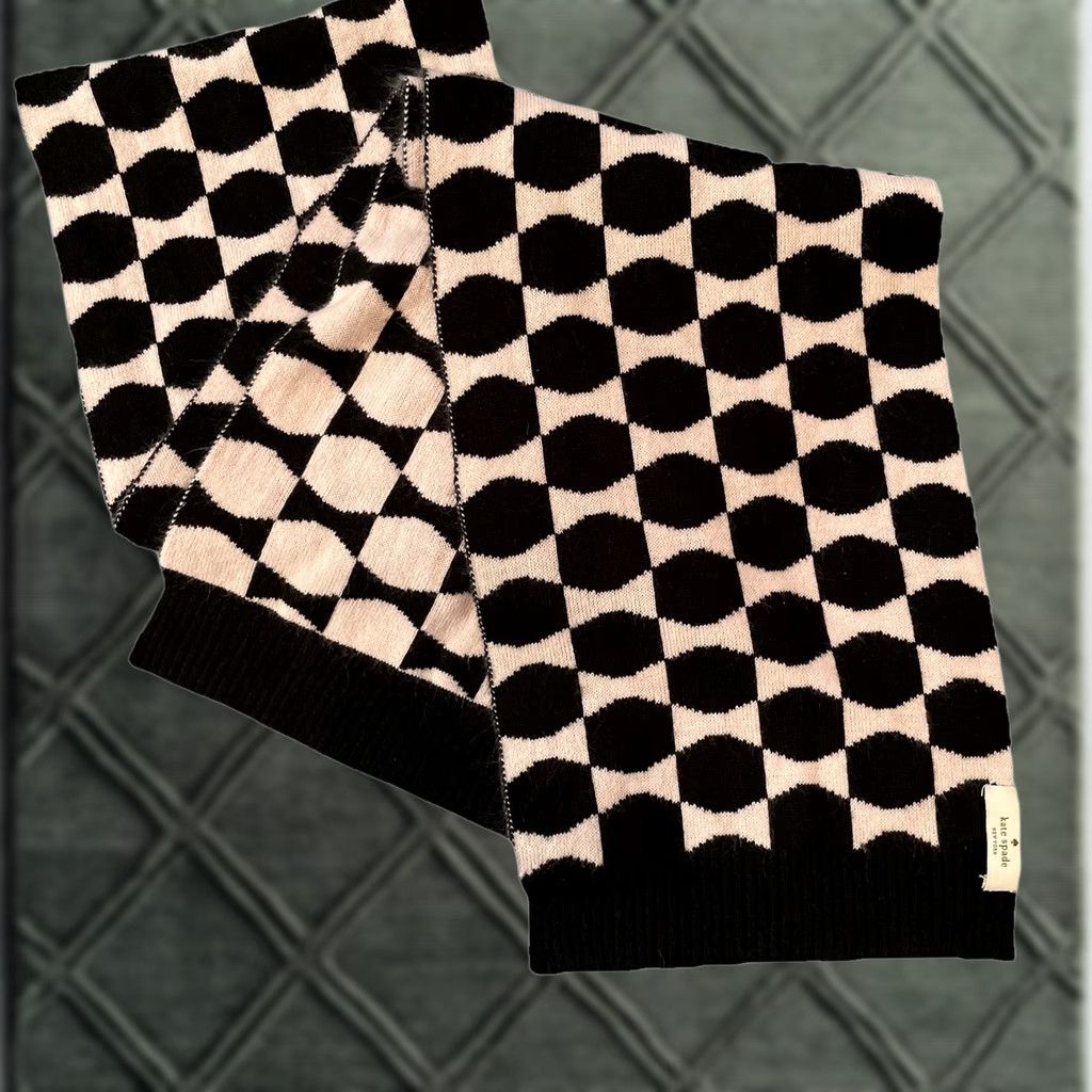 Vintage VINTAGE Kate Spade New York Signature Bow Tie Reversible Knit Scarf Black Womens Winter 70” 9” Scarf Bow Tie Designer Signature A11 Size ONE SIZE - 1 Thumbnail